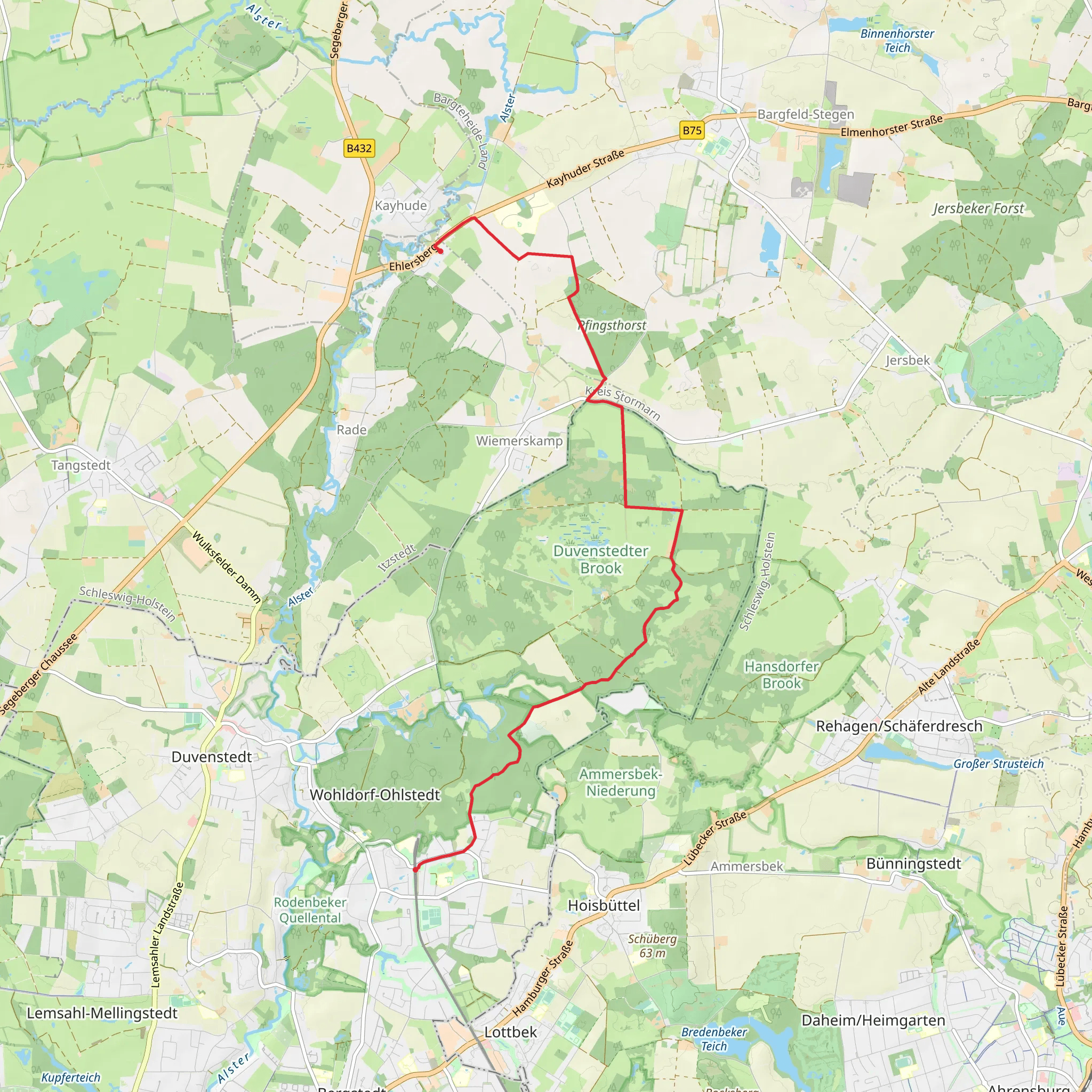 Ehlersberg to Ohlstedt via Ohlstedt - Kayhude mobile static map