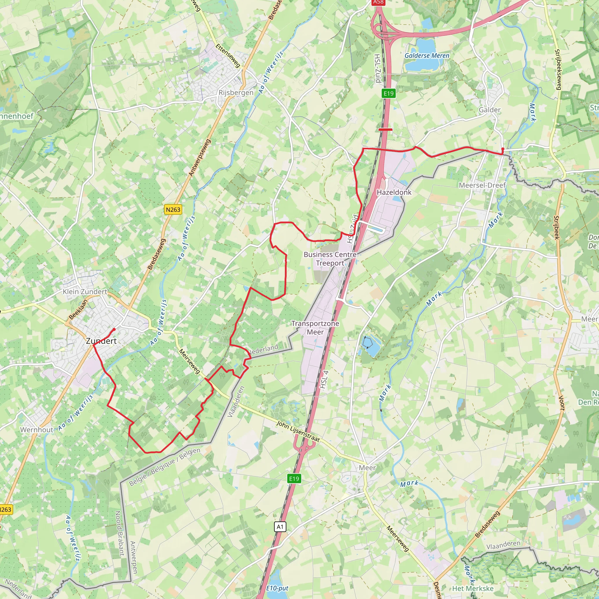 Zundert to Galder via De Beemden and Kerzelse Weg mobile static map