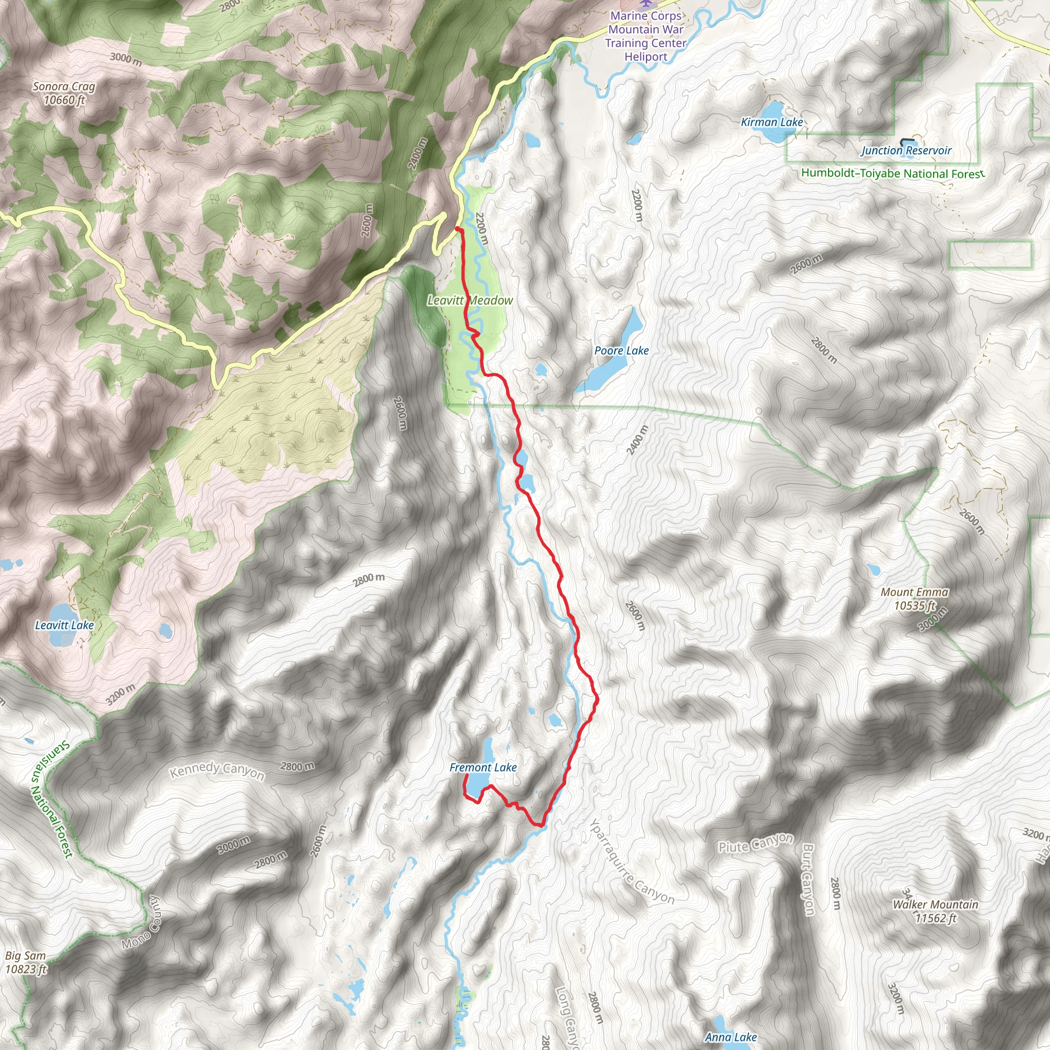 Fremont Lake via Roosevelt Lake and Lane Lake Trail mobile static map