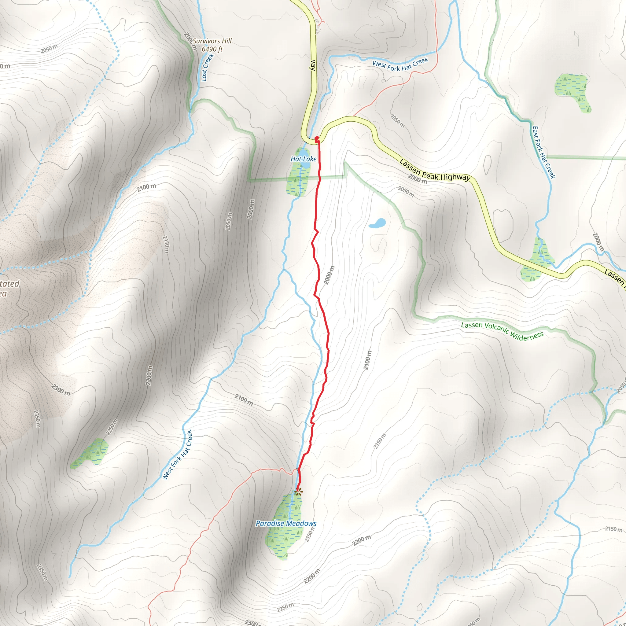 Paradise Meadows Trail from Lassen Peak Highway mobile static map