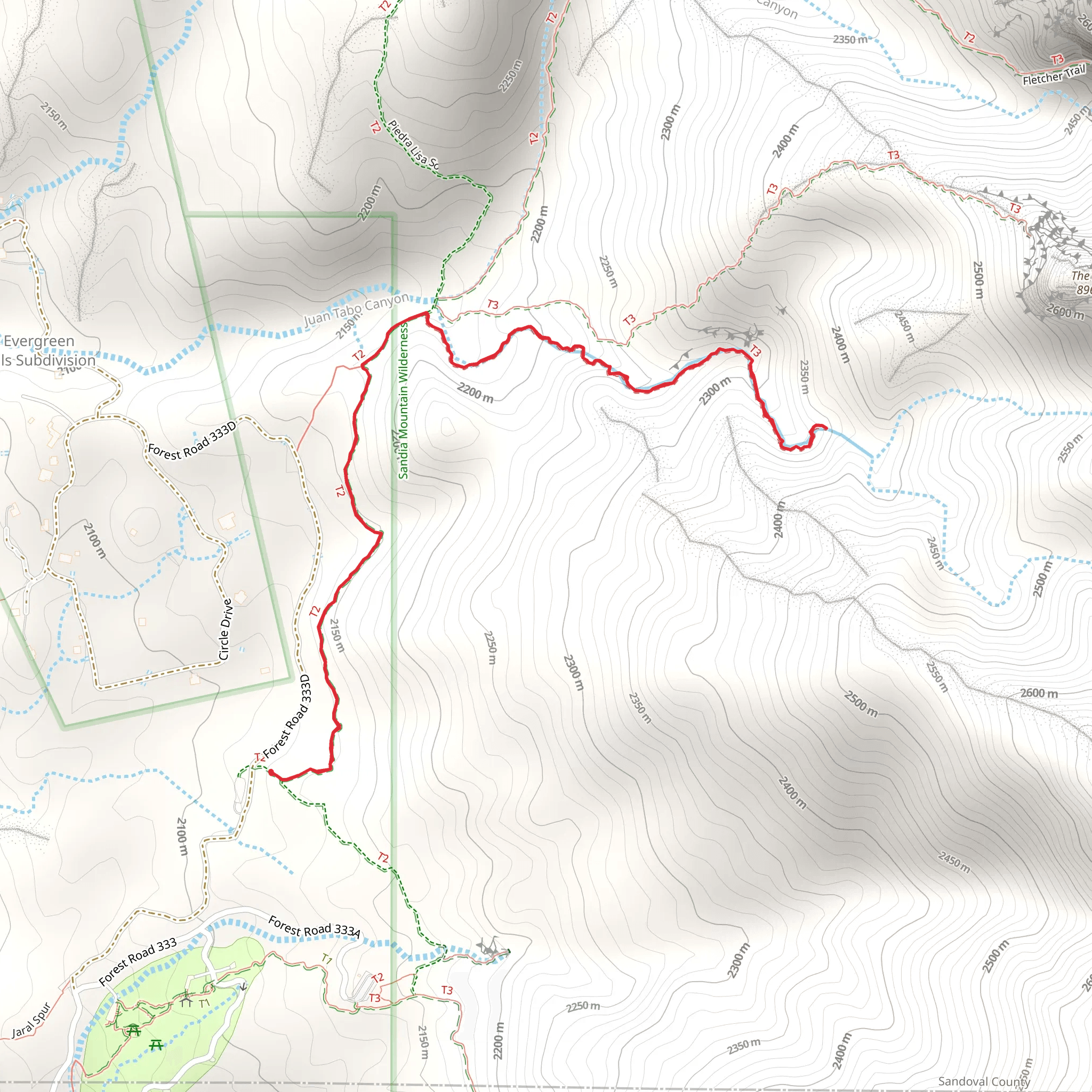 Piedra Lisa South and Waterfall Canyon Route mobile static map