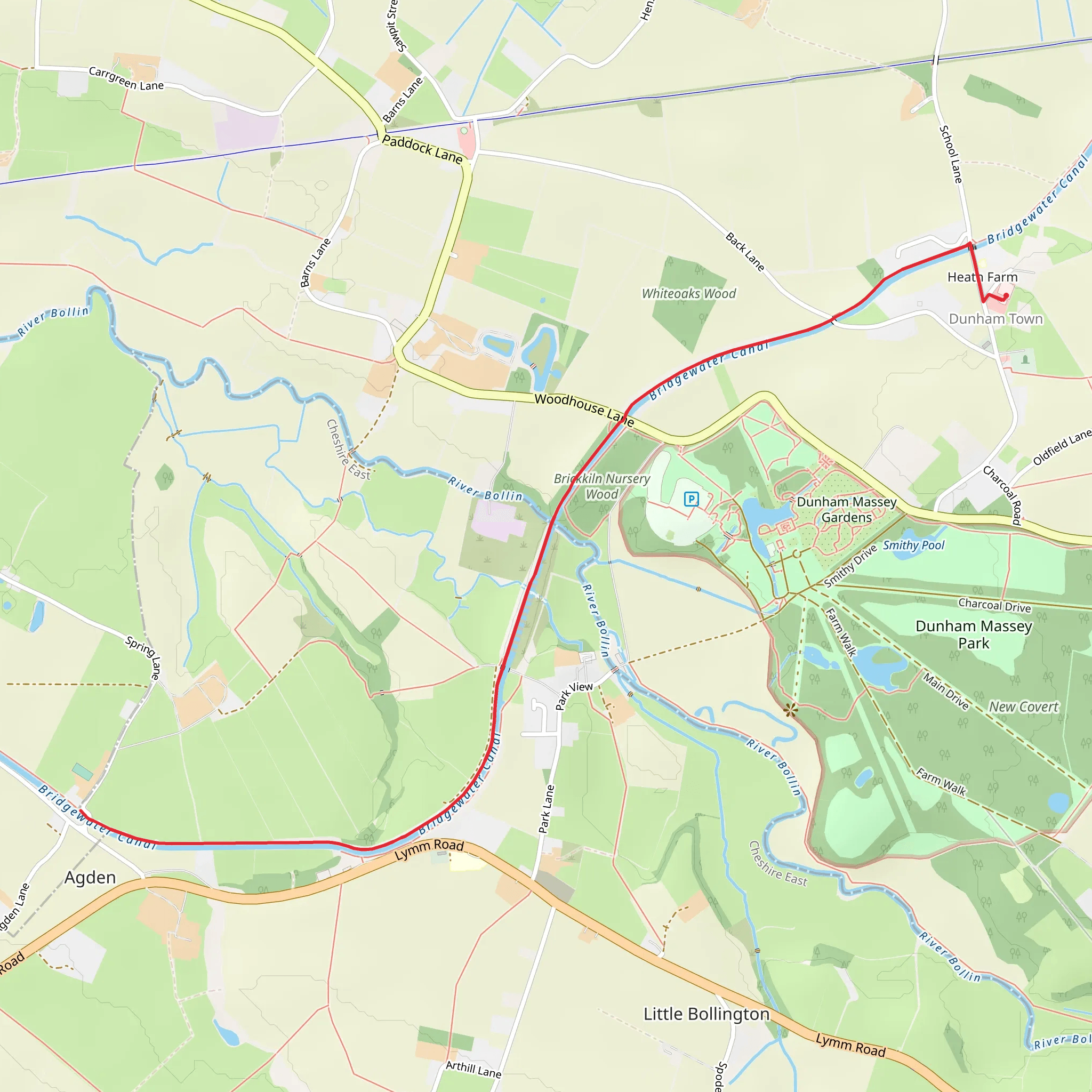 Agden Bridge and Bridgewater Canal Walk from Dunham Town mobile static map