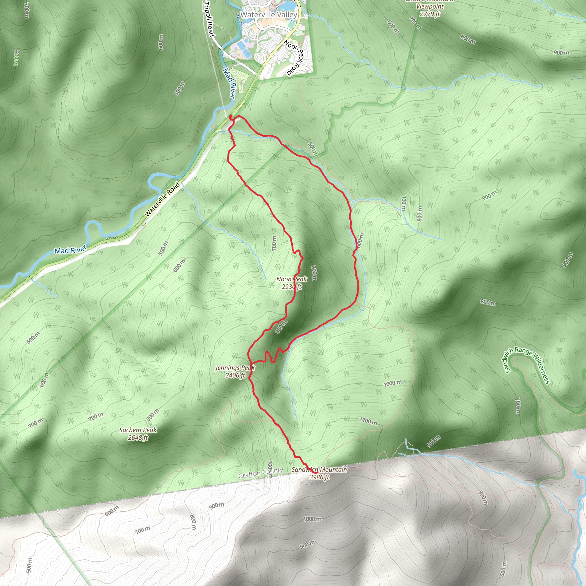 Noon Peak, Jennings Peak and Sandwich Mountain Loop mobile static map