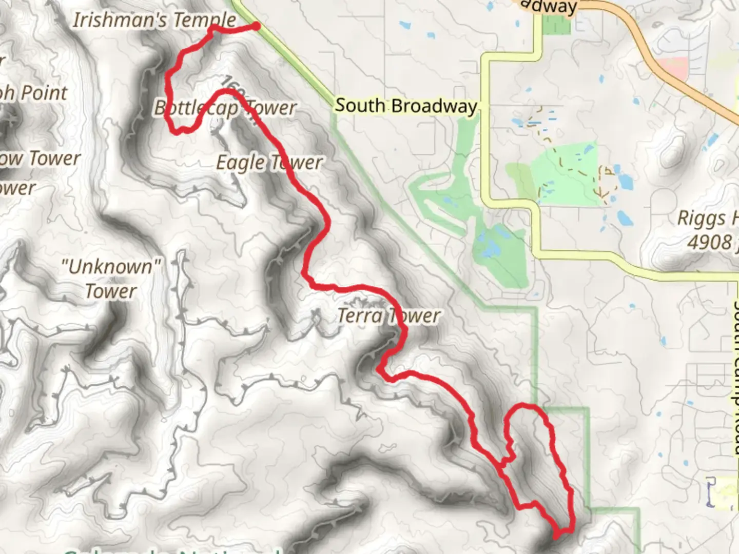 An image depicting the trail Corkscrew Loop via Bench Trail and its surrounding area.
