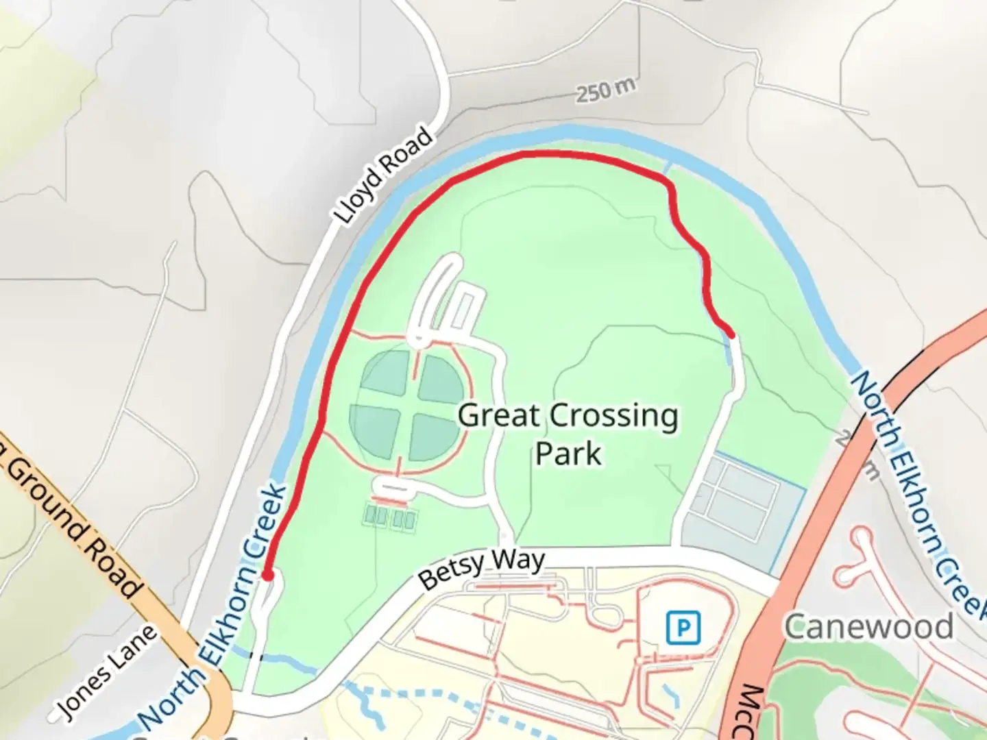 An image depicting the trail Great Crossing Walking Path and its surrounding area.