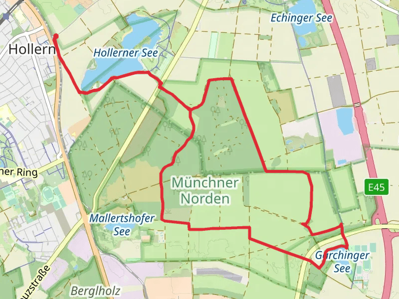Hollerner See, Mallertshofer Holz mit Heiden and Garchinger See Loop via Heidepfad Gesamtweg mobile static map