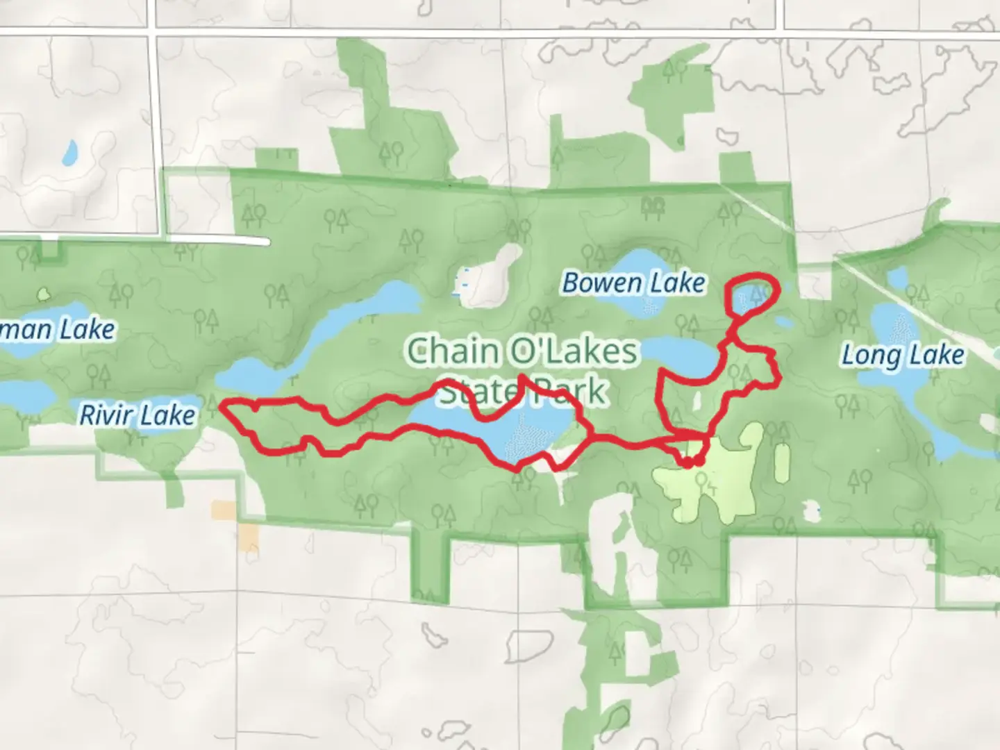 An image depicting the trail Sand Lake, Dock Lake and Finster Lakes Loop and its surrounding area.