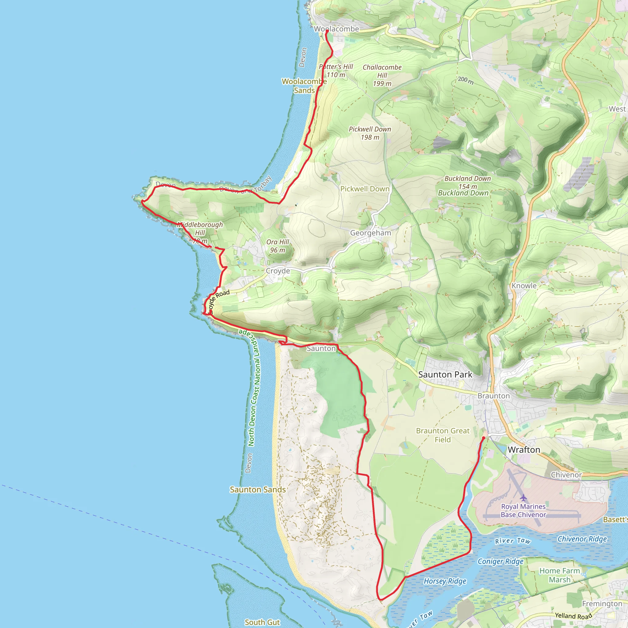 Woolacombe to Braunton Walk mobile static map