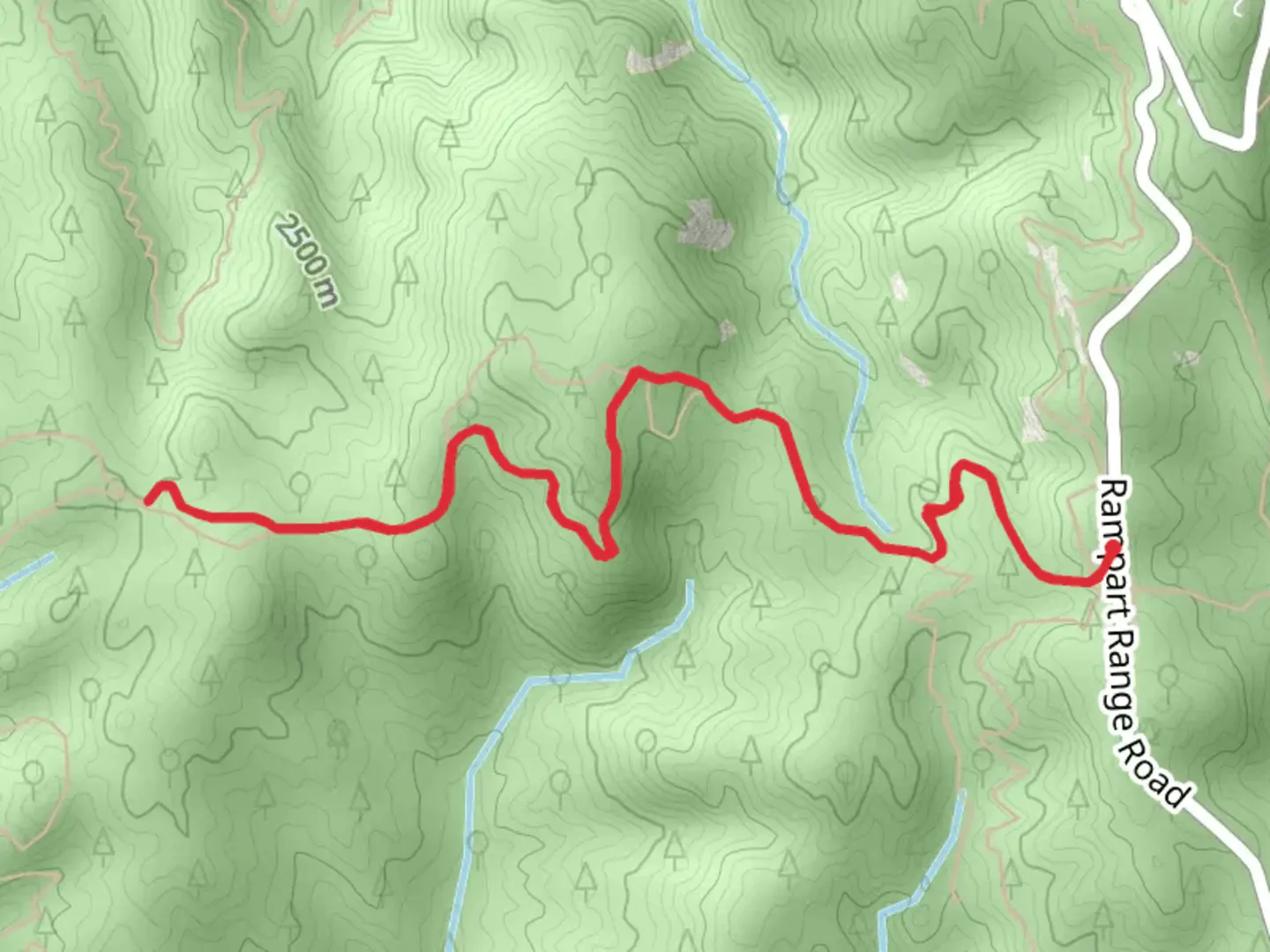 An image depicting the trail Log Jumper Out and Back and its surrounding area.