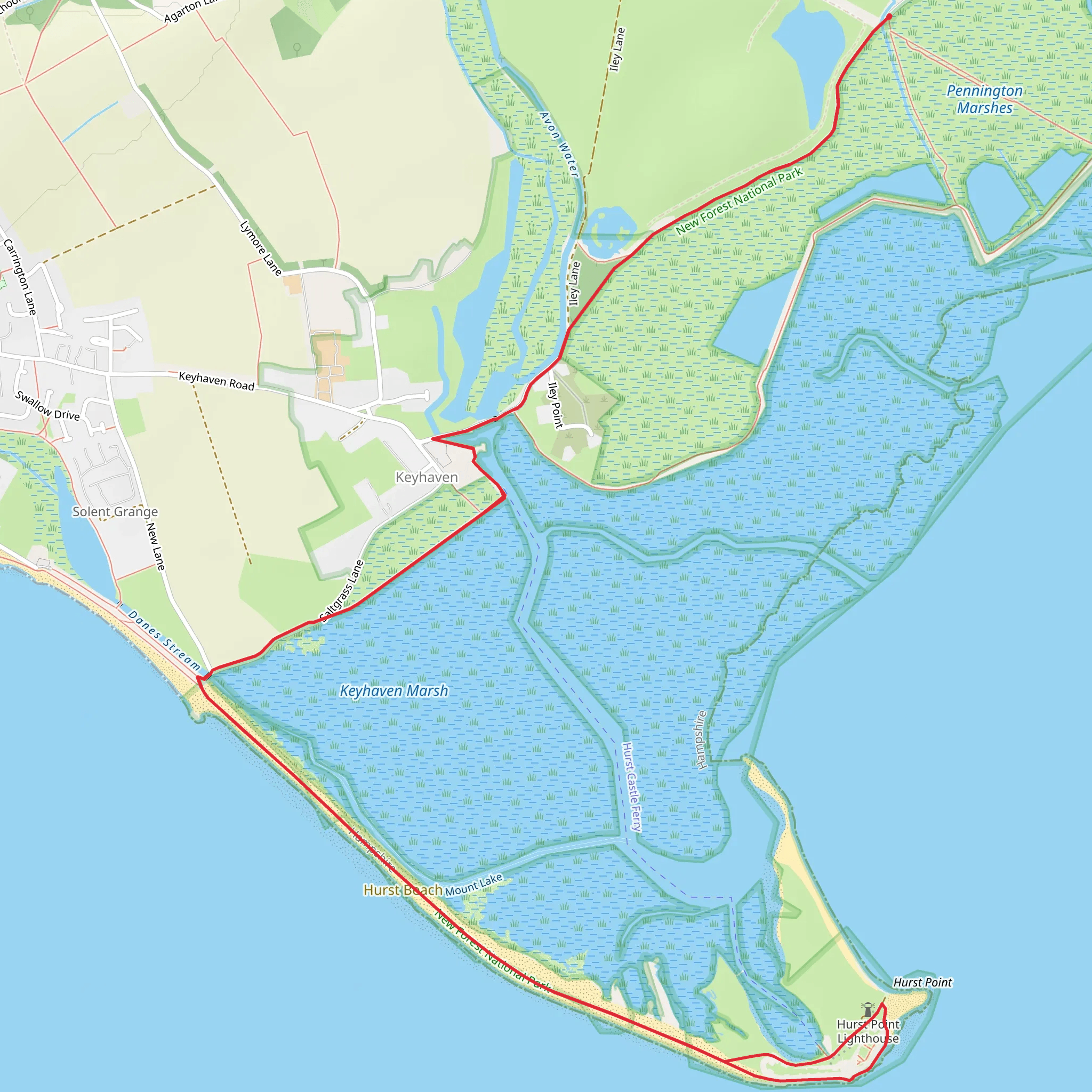 Hurst Castle Loop via Keyhaven Marshes mobile static map