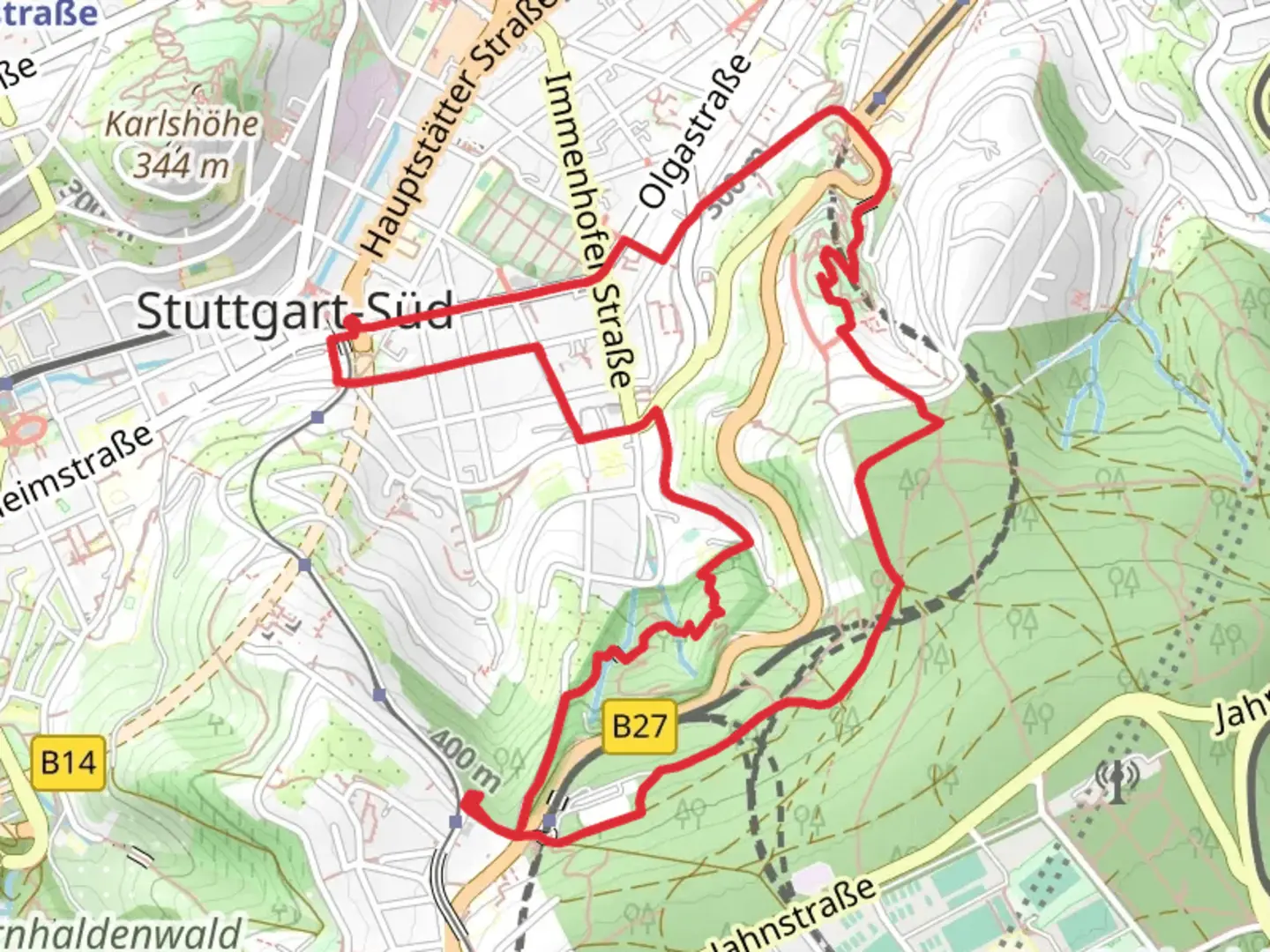 An image depicting the trail Weißenburg via Königsträßle and its surrounding area.