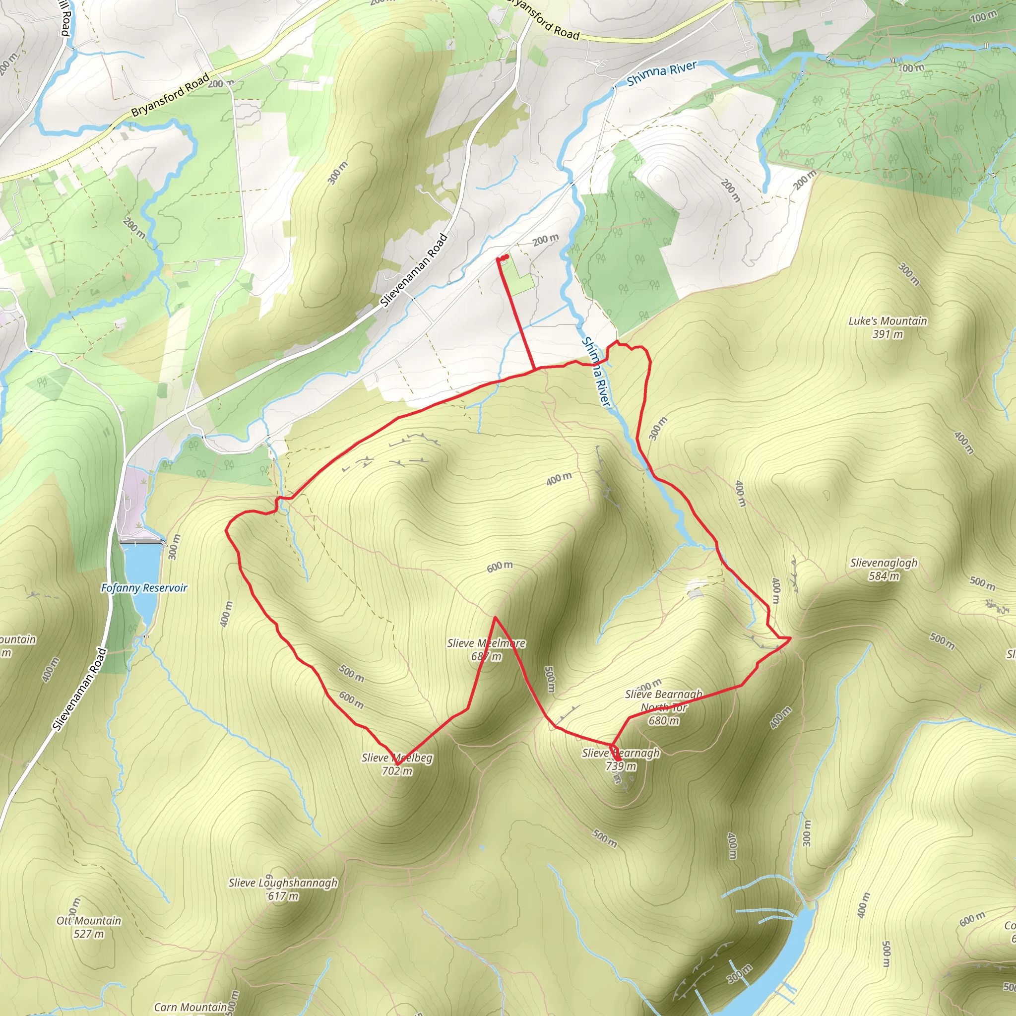 Slieve Meelbeg and Slieve Bearnagh Loop via Mourne Way mobile static map