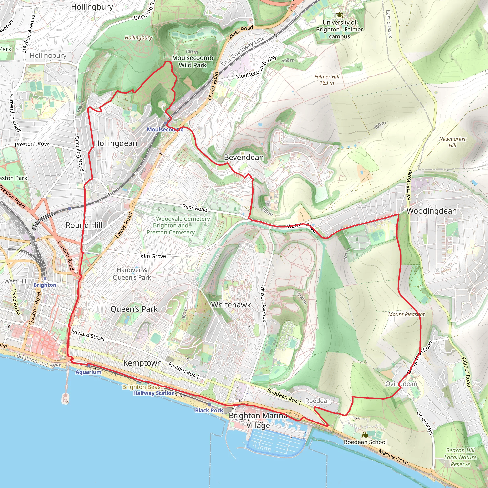 Brighton to Ovingdean Loop mobile static map