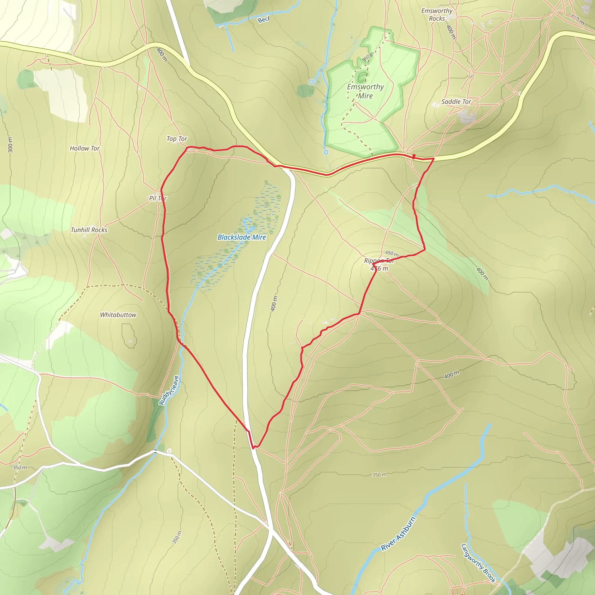 Rippon Tor and Pit Tor Loop mobile static map