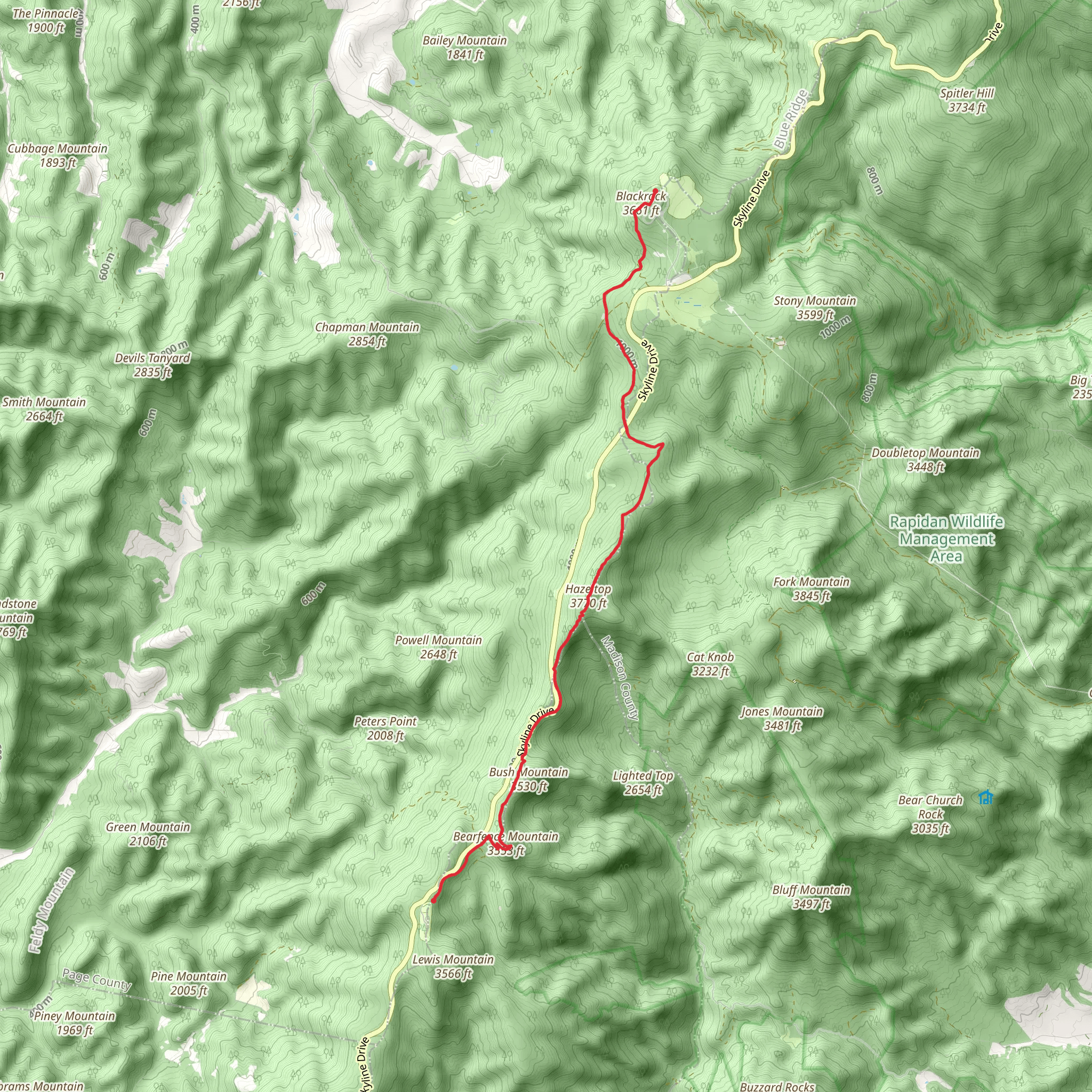 Hazeltop and Bearfence Mountain via Appalachian Trail mobile static map