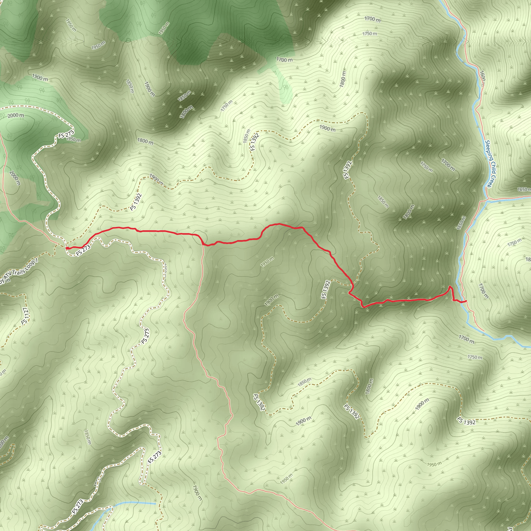 White Stallion Camp Trail via Sleep Child Divide Trail mobile static map