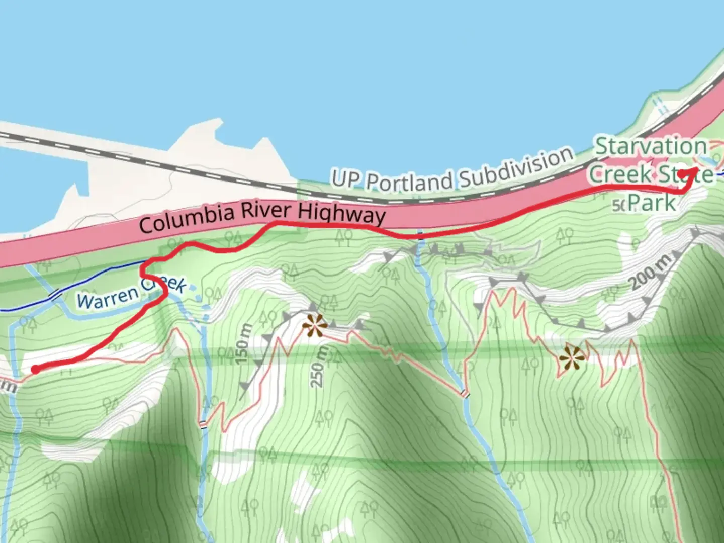 An image depicting the trail Mount Defiance and Historic Columbia River Highway State Trail and its surrounding area.