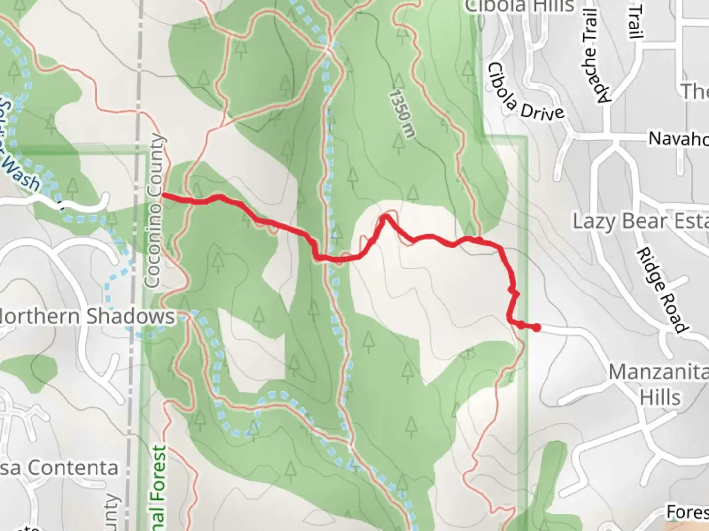 An image depicting the trail Manzanita Trail and its surrounding area.