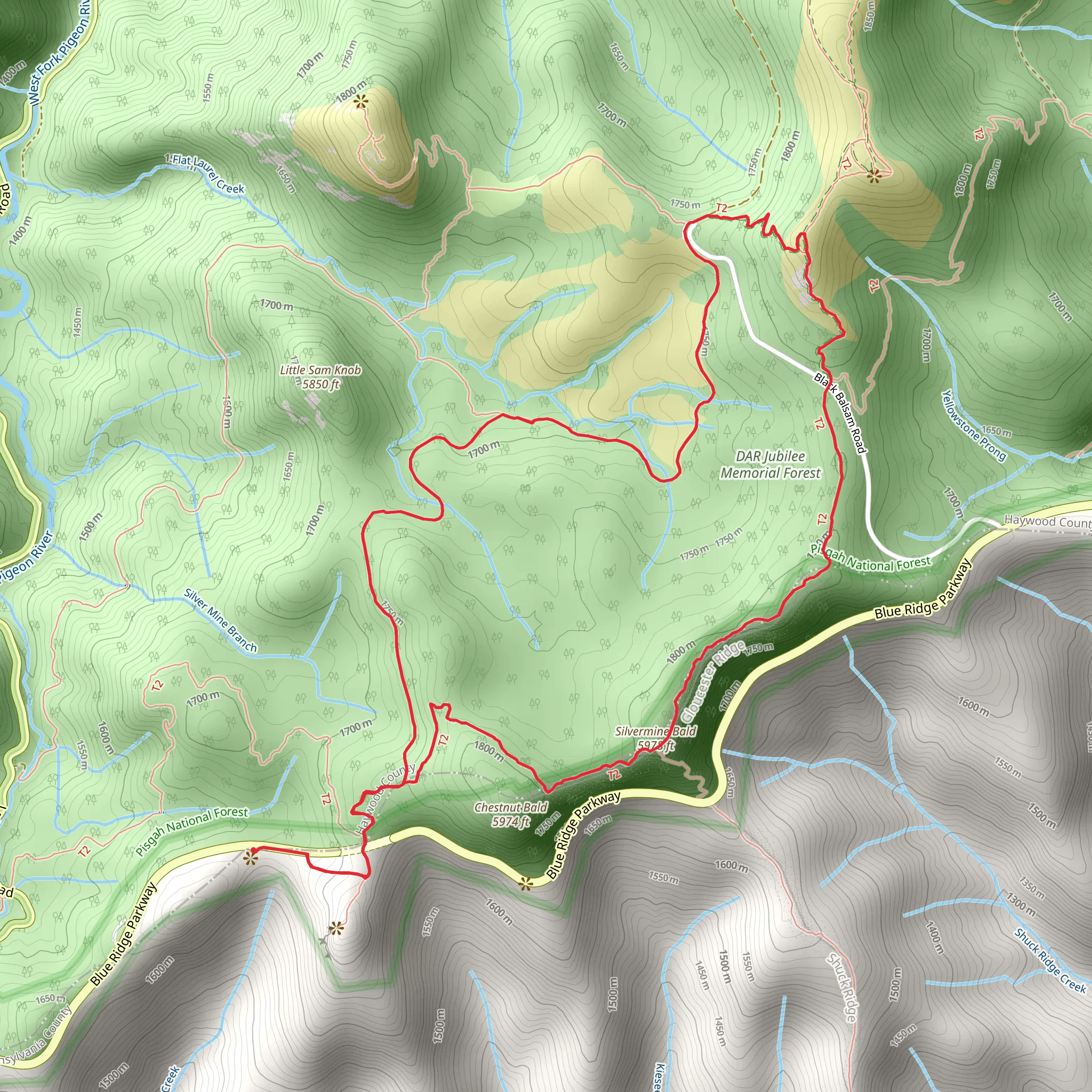 Devils Courthouse, Little Sam and Silvermine Bald Loop Trail mobile static map
