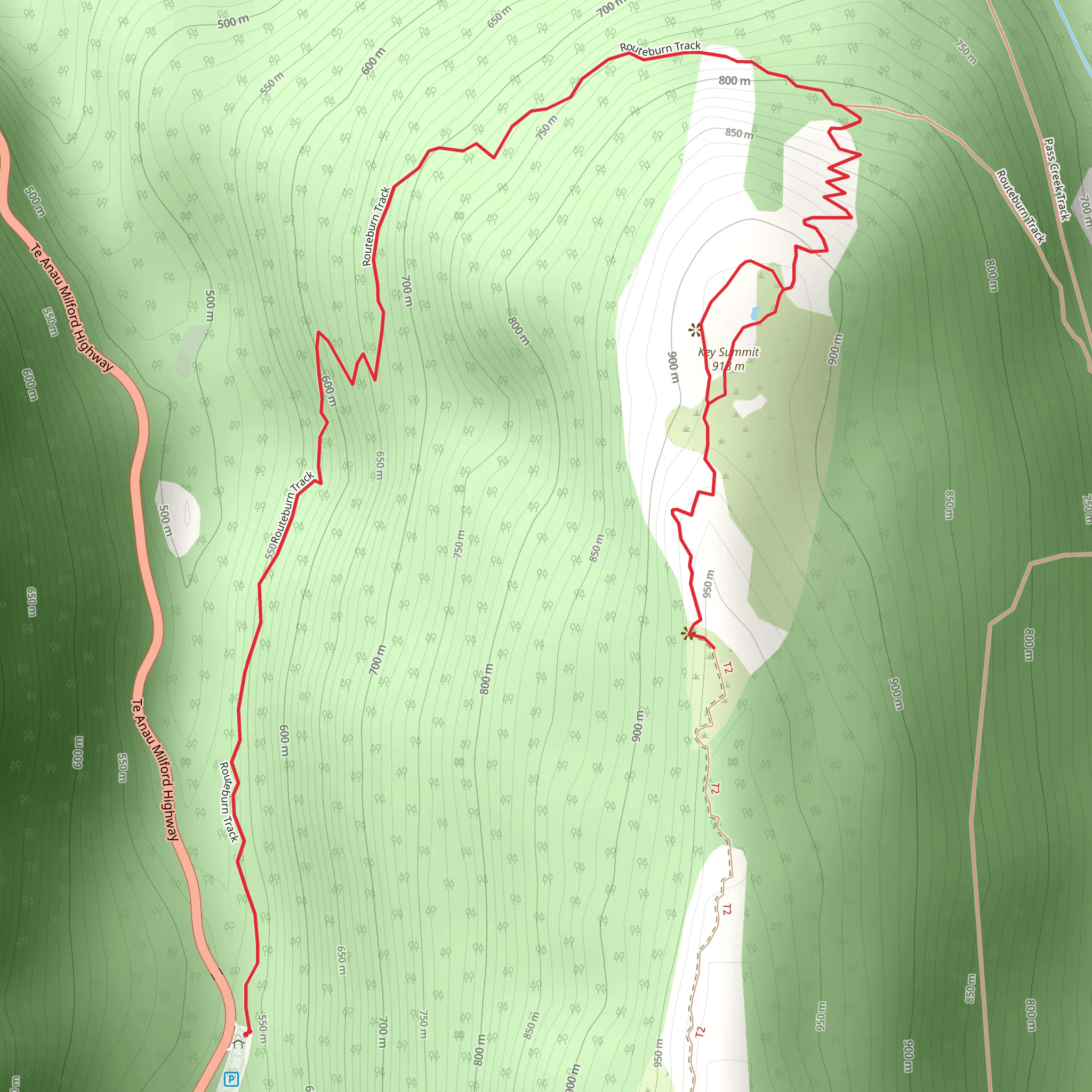 Routeburn Track - Key Summit Track mobile static map