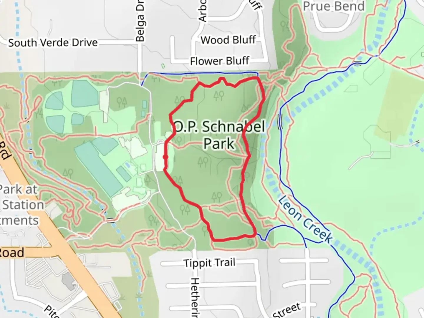 An image depicting the trail O P Schnabel Park Loop and its surrounding area.