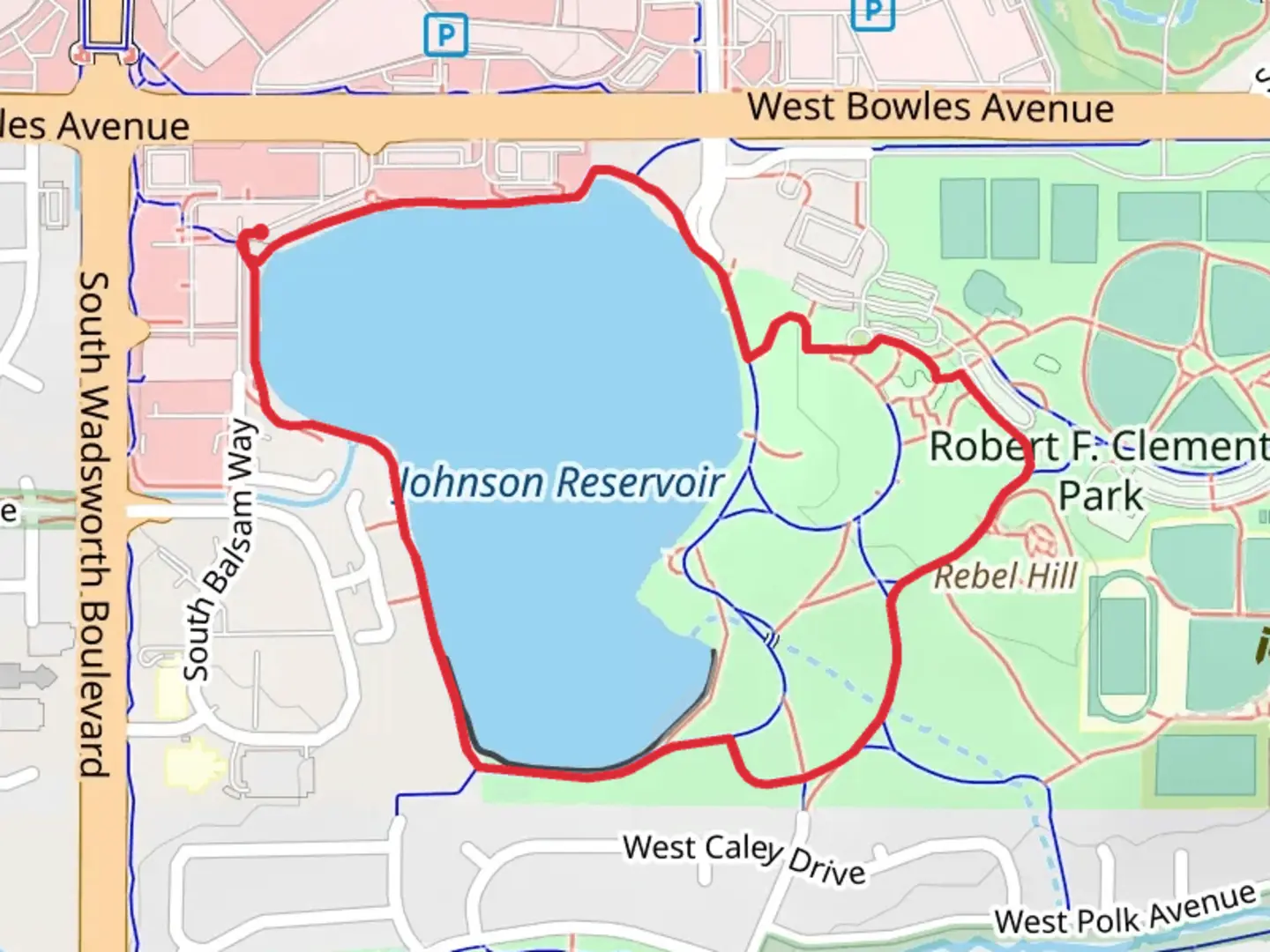 An image depicting the trail Johnson Reservoir - Rebel Hill Loop and its surrounding area.