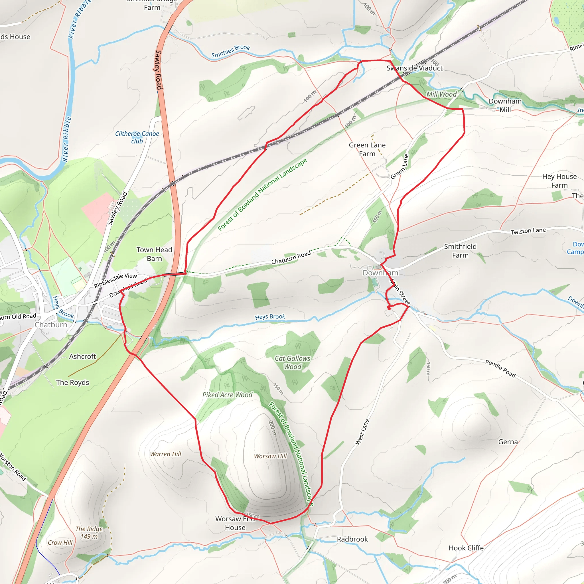 Downham - Worsaw Hill - Chatburn - Fairy Bridge and Downham Bridge mobile static map