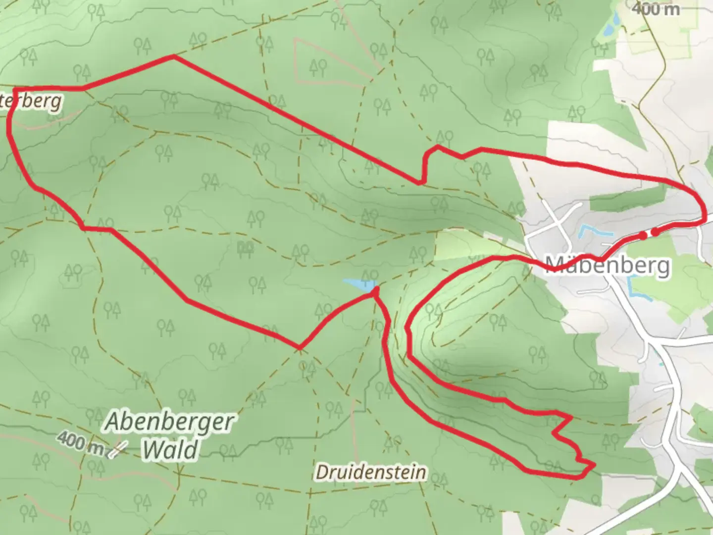 An image depicting the trail Atlasweiher via Rundwanderweg Abenberg and its surrounding area.