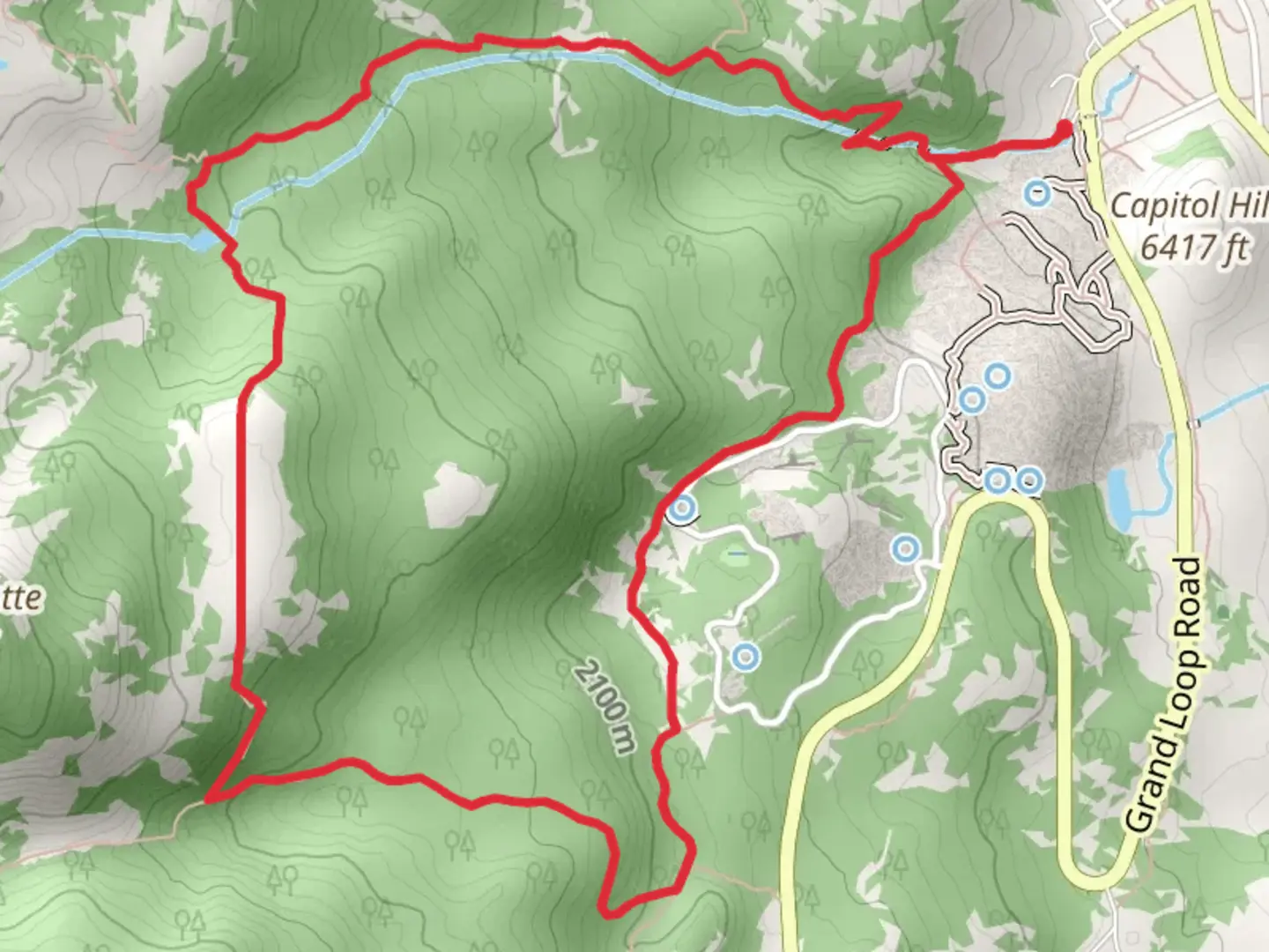 An image depicting the trail Clematis Creek Loop and its surrounding area.