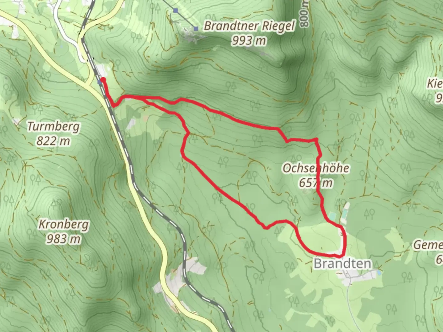 An image depicting the trail Böhmhof and Ochsenhohe Loop and its surrounding area.