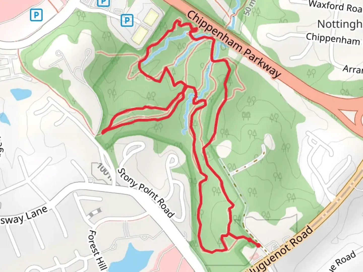 An image depicting the trail Stony Point Road Loop and its surrounding area.