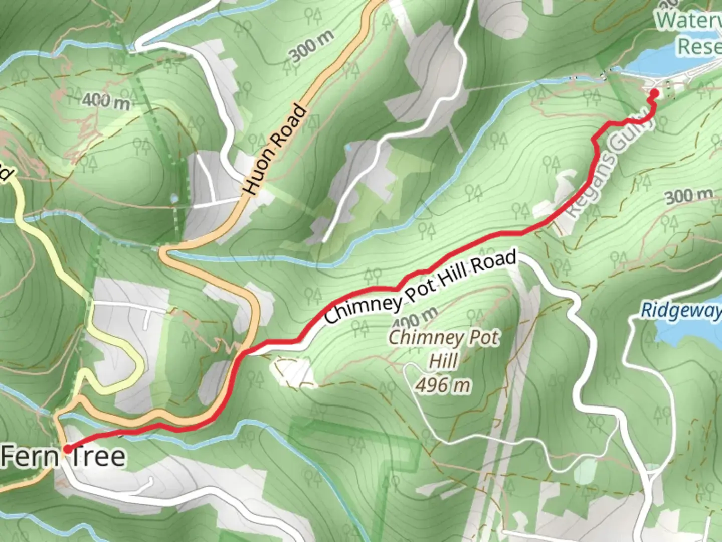 An image depicting the trail Pipeline Track - Fern Tree to Waterworks Reserve and its surrounding area.