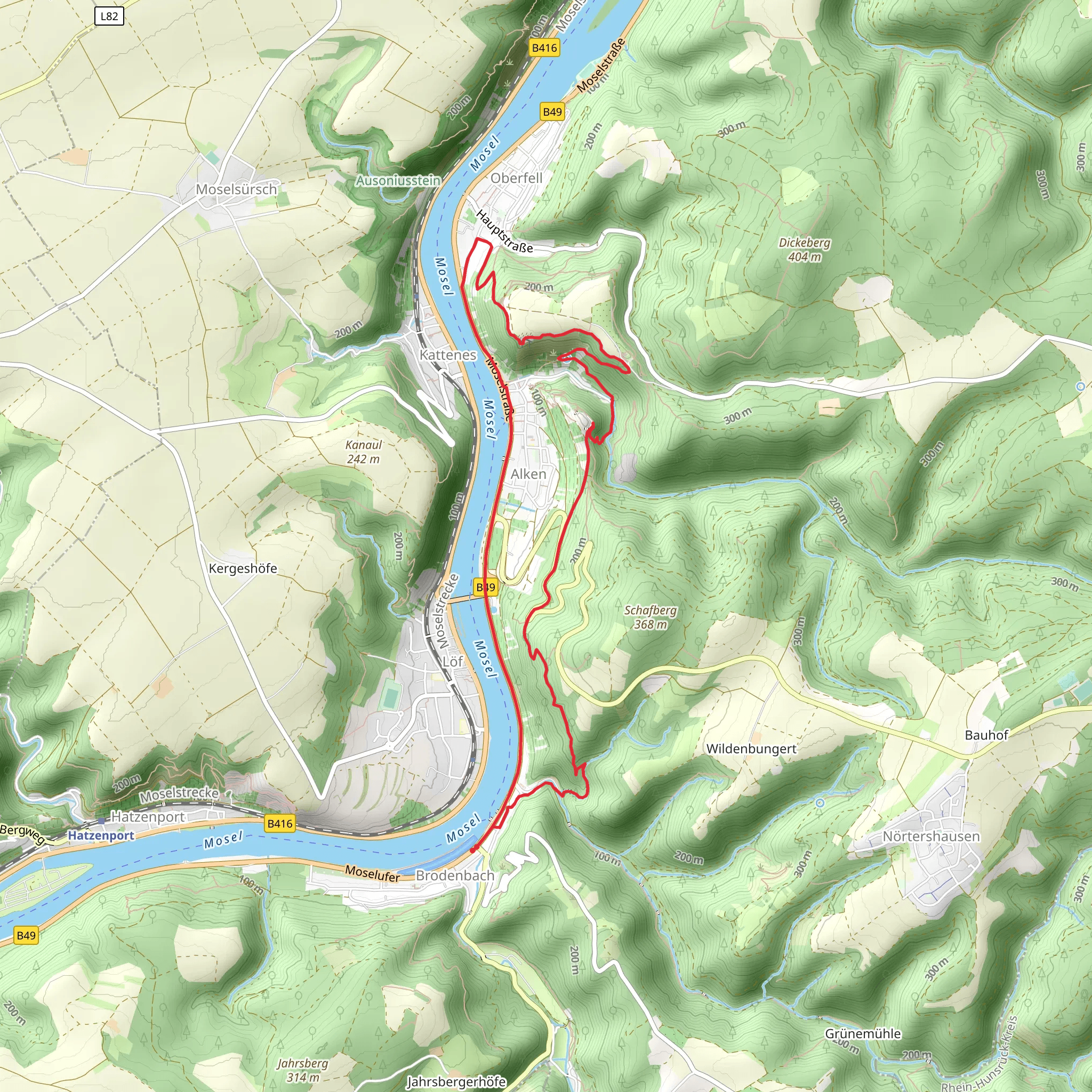 Brodenbach via Moselsteig and Moselhoehen Weg mobile static map