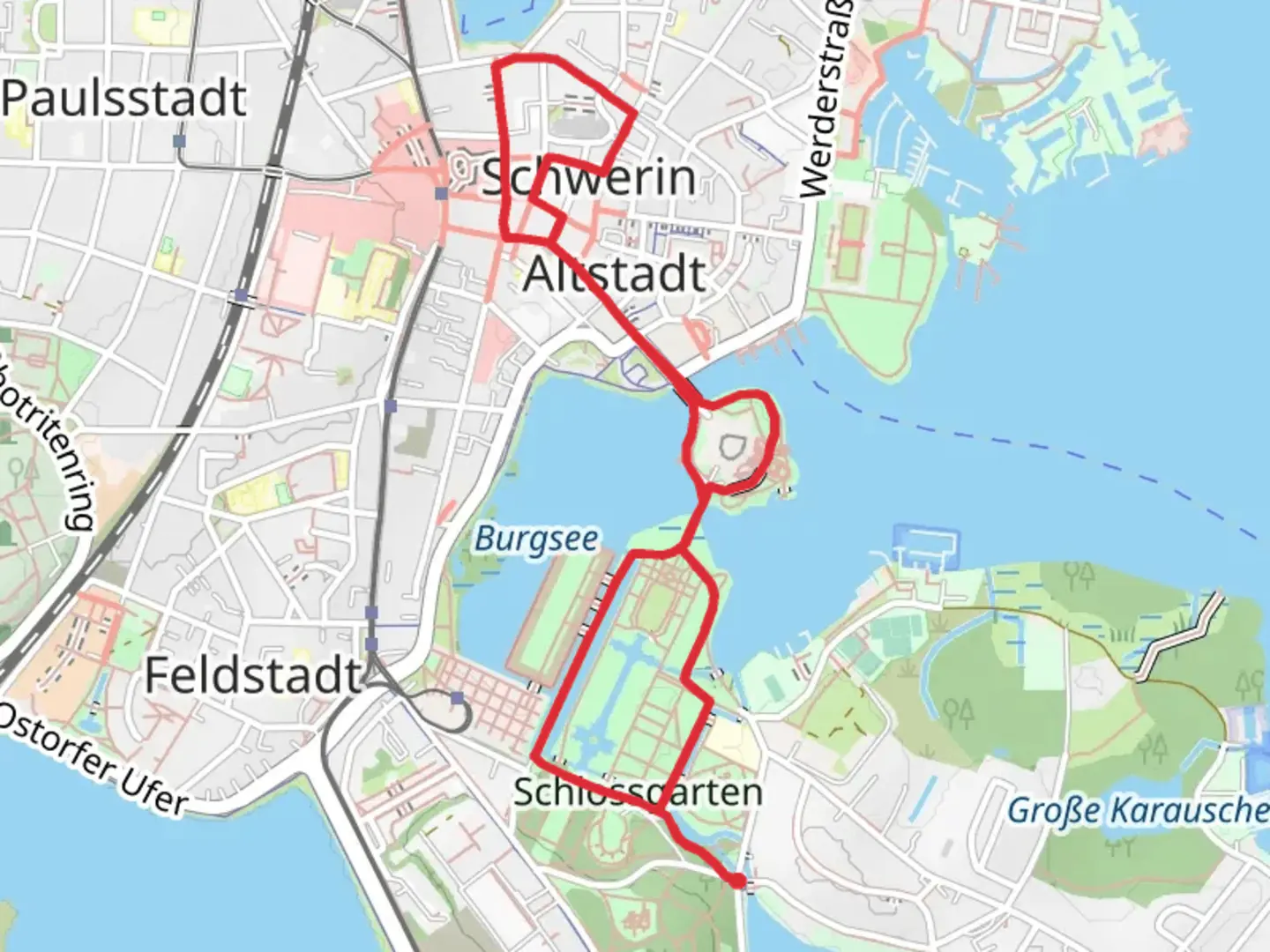 An image depicting the trail Kreuzkanal and Burggarten Loop and its surrounding area.
