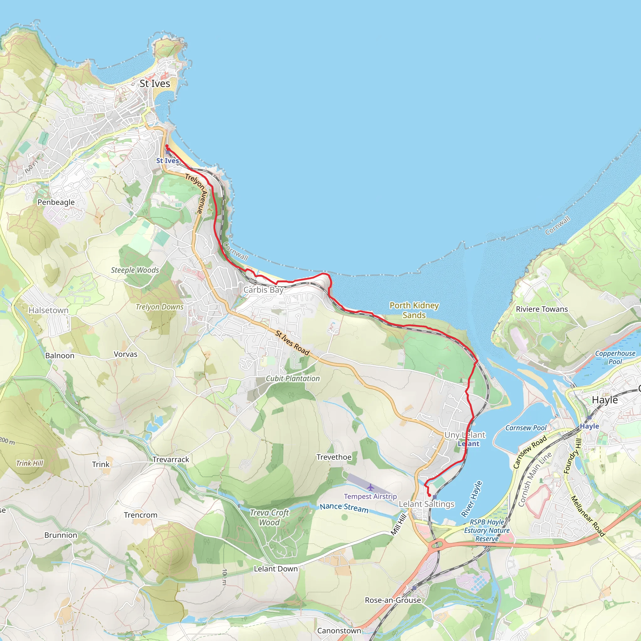 Lelant Saltings to St Ives Walk mobile static map