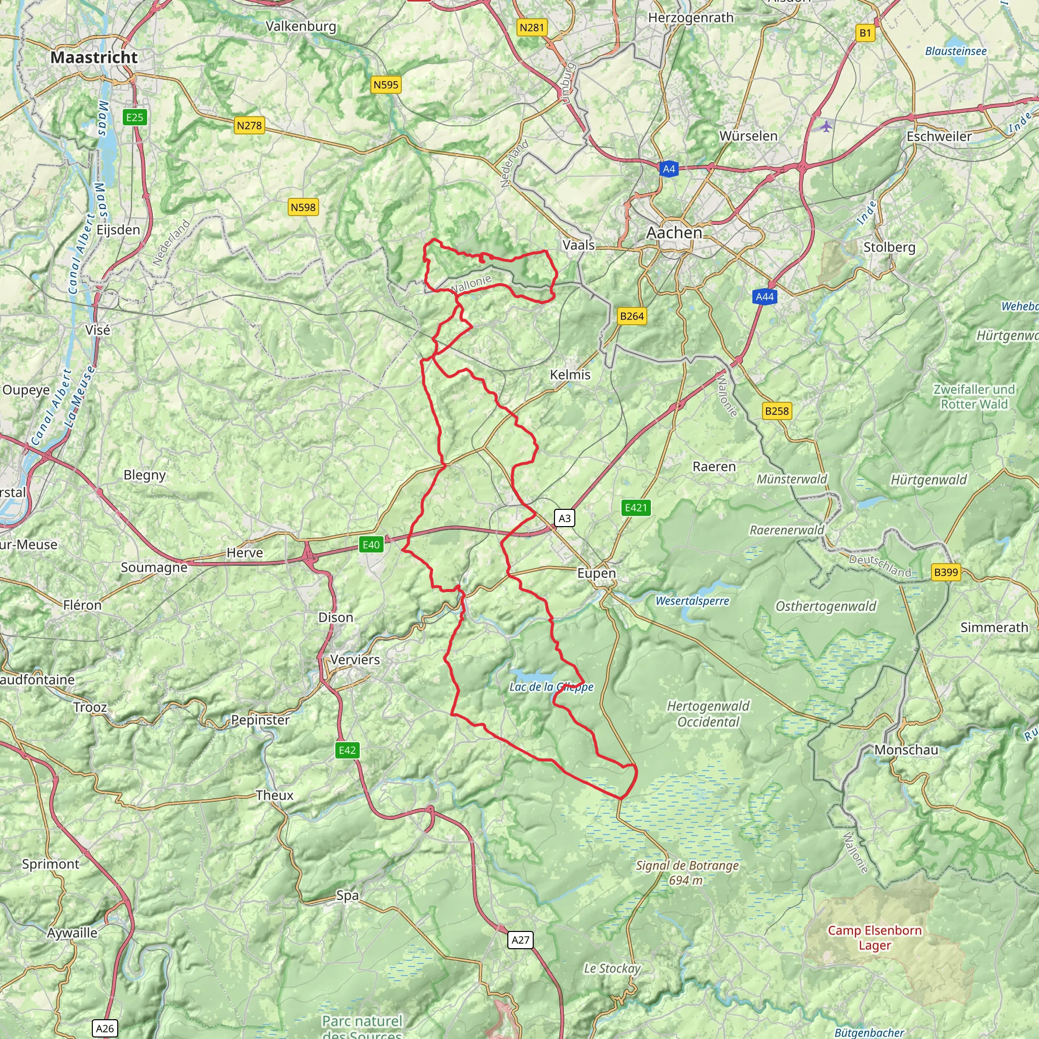 Malensbosch, Lake Gileppe and Limburg Loop mobile static map