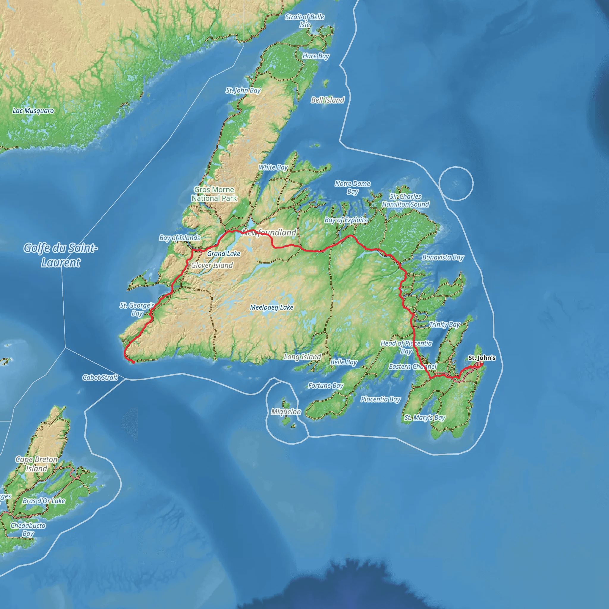 Newfoundland T'railway Trail mobile static map