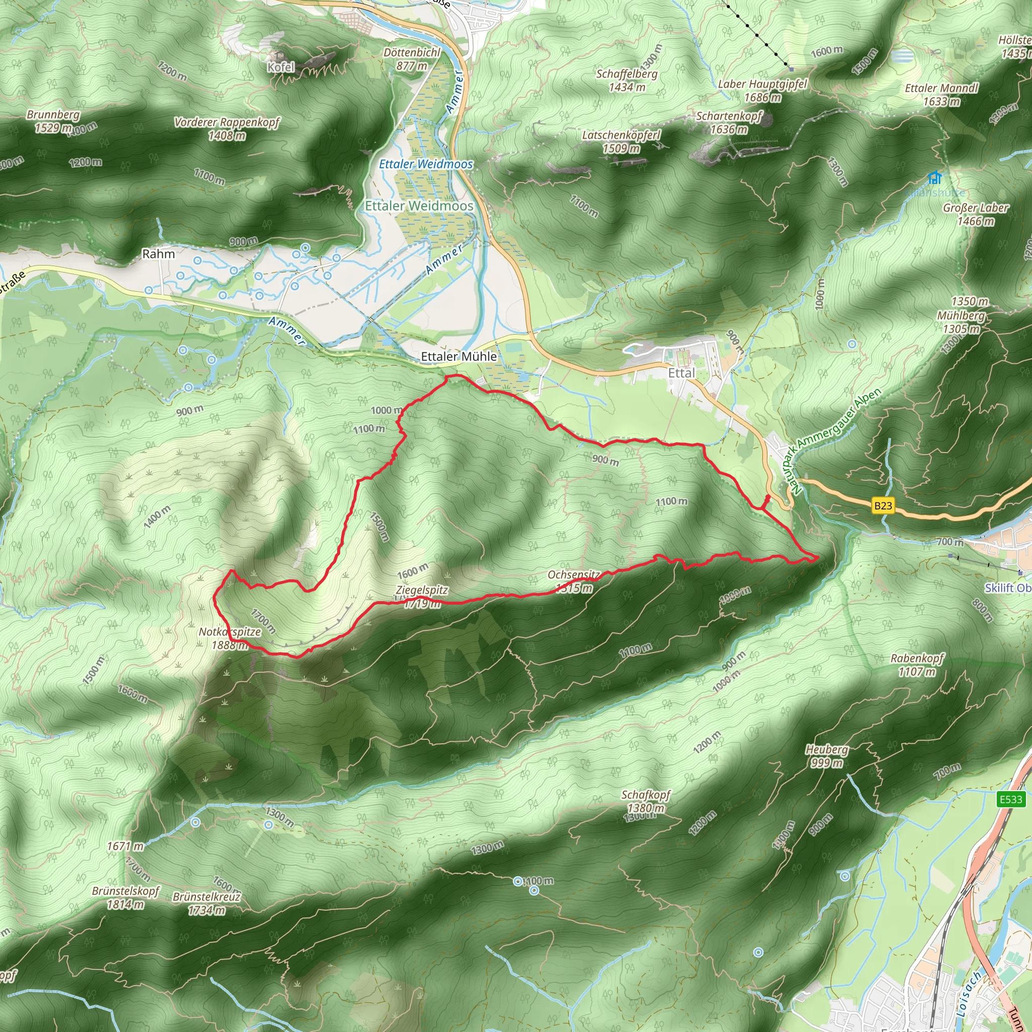 Ochsensitz, Ziegelspitz and Notkarspitze Peak Loop viab mobile static map