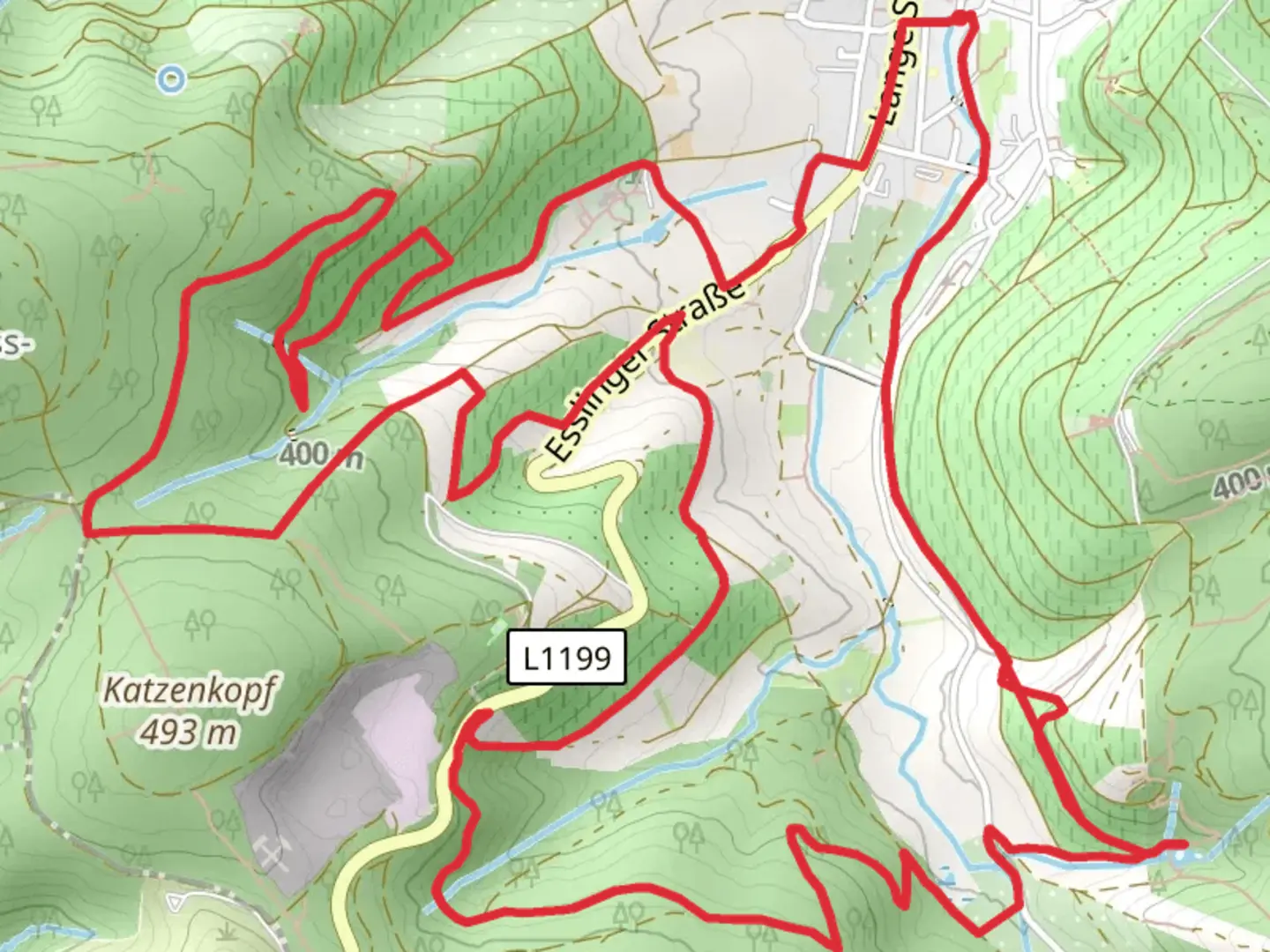 An image depicting the trail Stetten Eichensee via Bruderhaues Weg and its surrounding area.