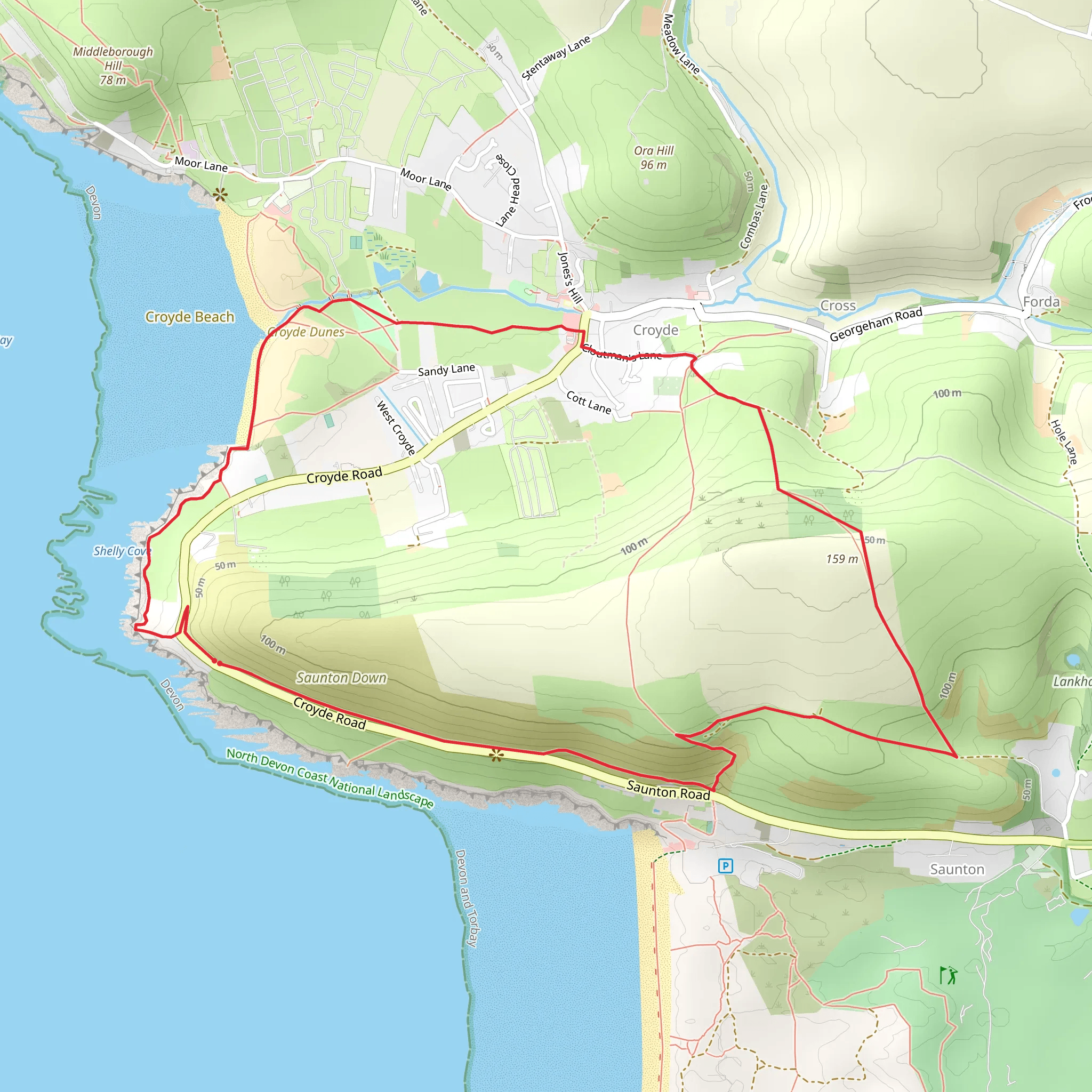 Croyde Loop via SWCP mobile static map