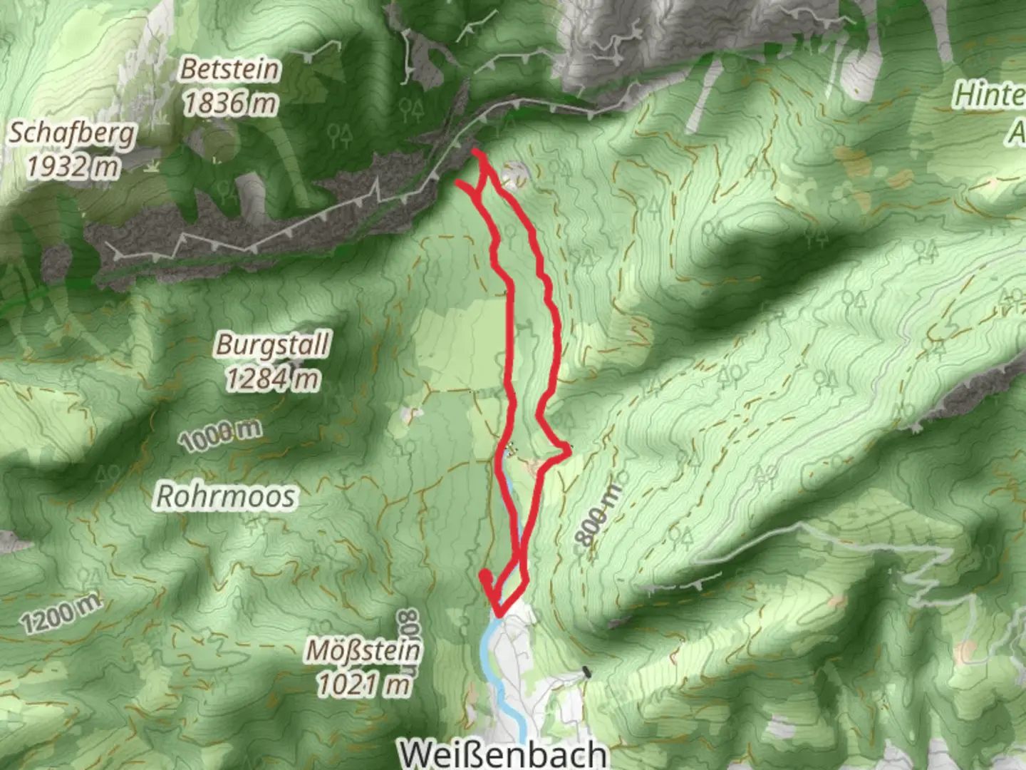 An image depicting the trail Weißenbacher Wände and its surrounding area.