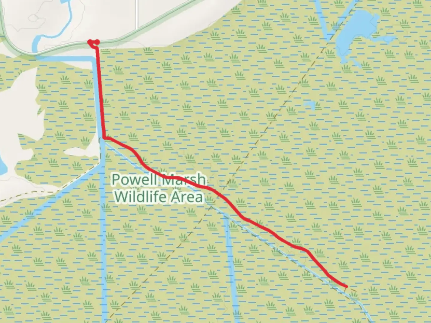 An image depicting the trail Powell Marsh and its surrounding area.