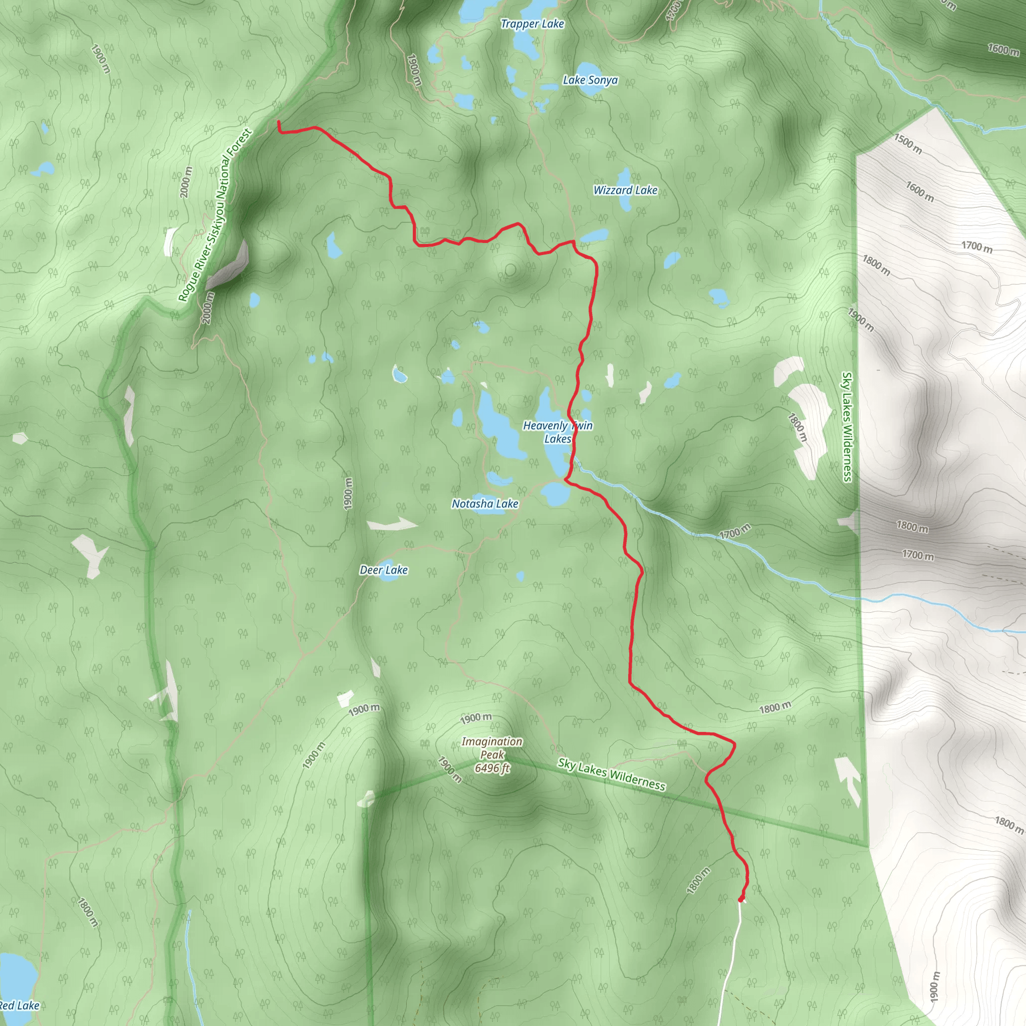Sky Lakes Cutoff via South Rock Creek Trail mobile static map