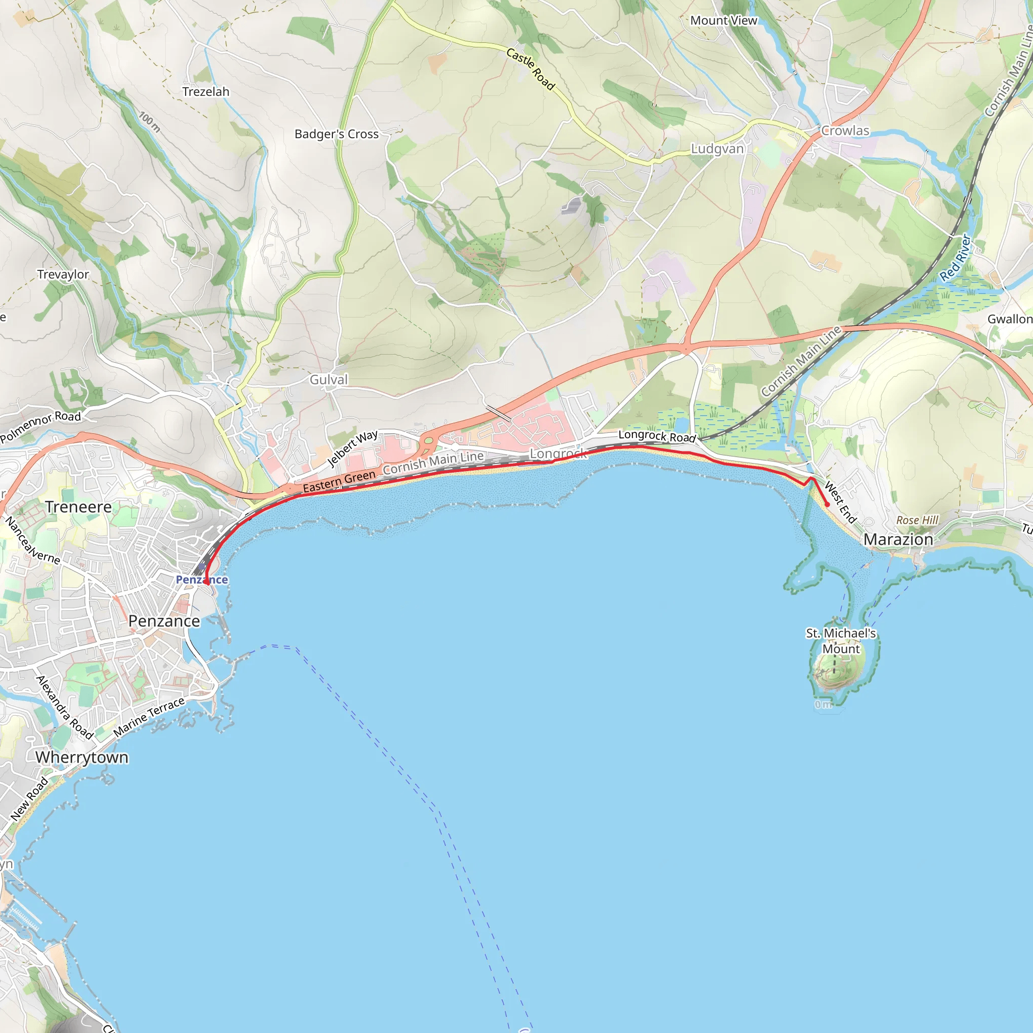 Penzance to Marazion Seafront Walk mobile static map