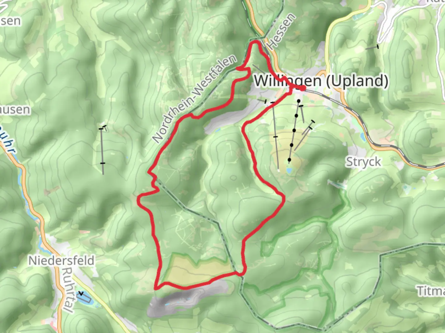 An image depicting the trail Willingen Loop via NSG Neuer Hagen and its surrounding area.