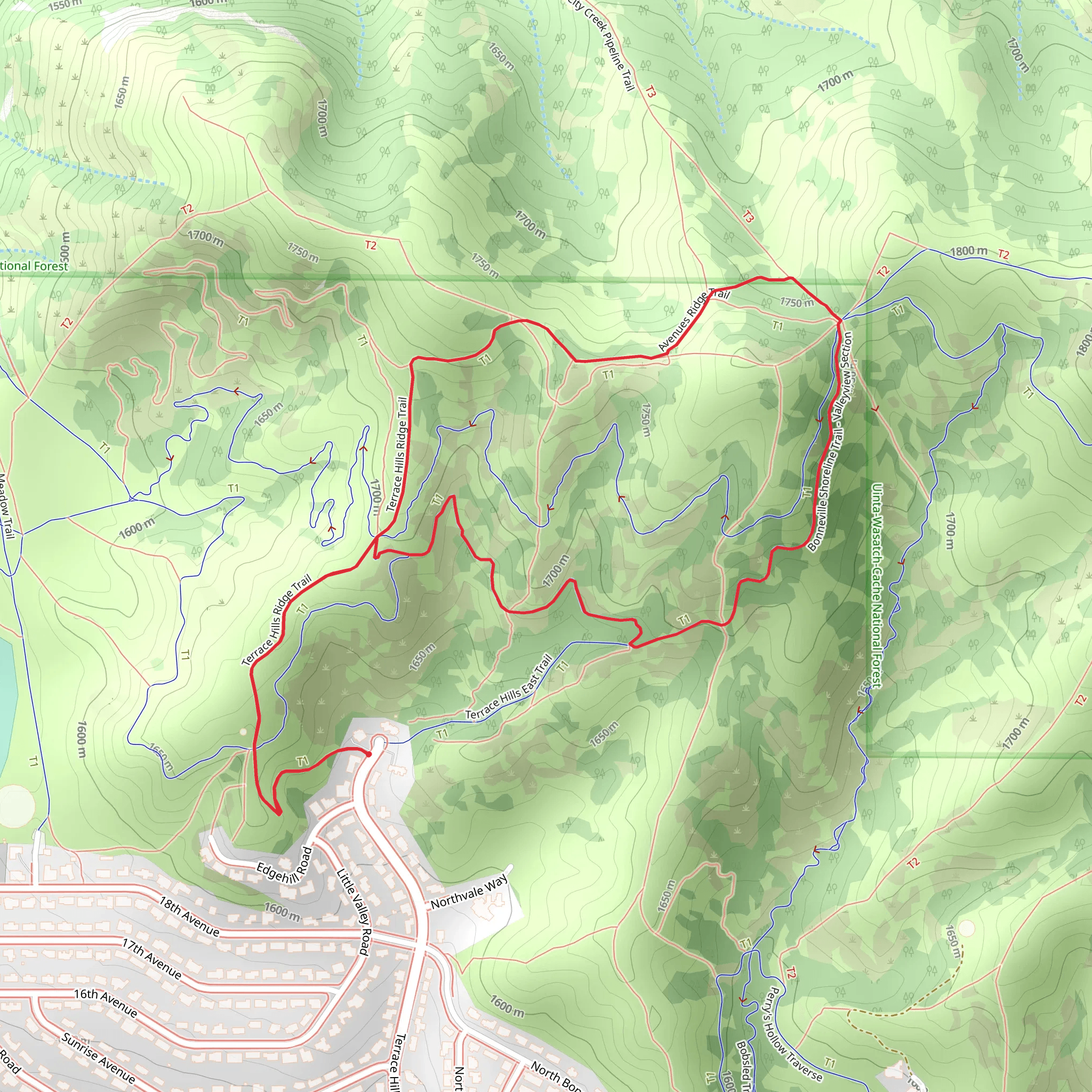 Terrace Hills Ridge Trail and Avenue Ridge Trail mobile static map
