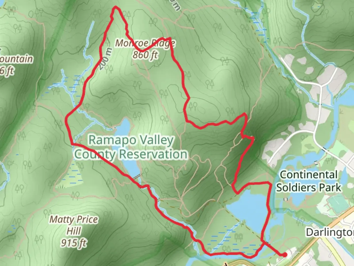 An image depicting the trail River, Ridgle and Scarlet Oak Pond Loop Trail and its surrounding area.