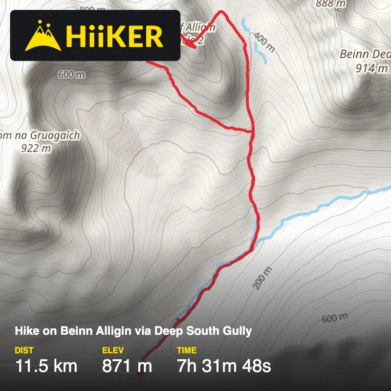 A map preview of the recording Hike on Beinn Alligin via Deep South Gully.