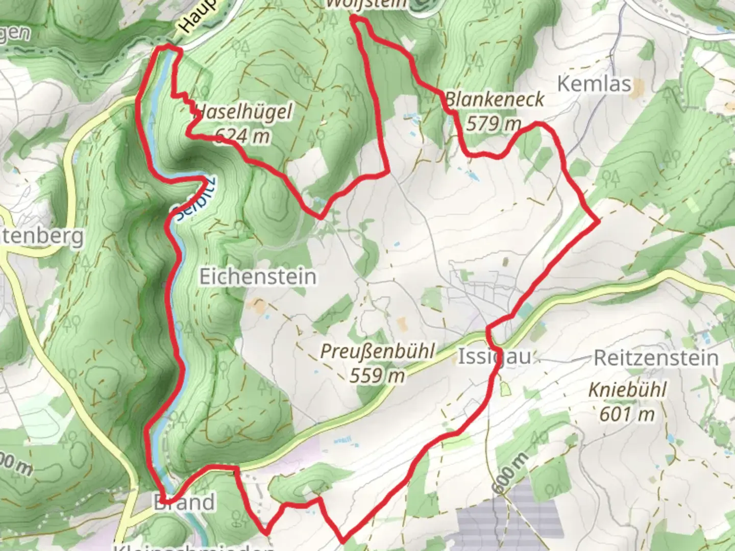 An image depicting the trail Wolfstein and Issigau Loop and its surrounding area.