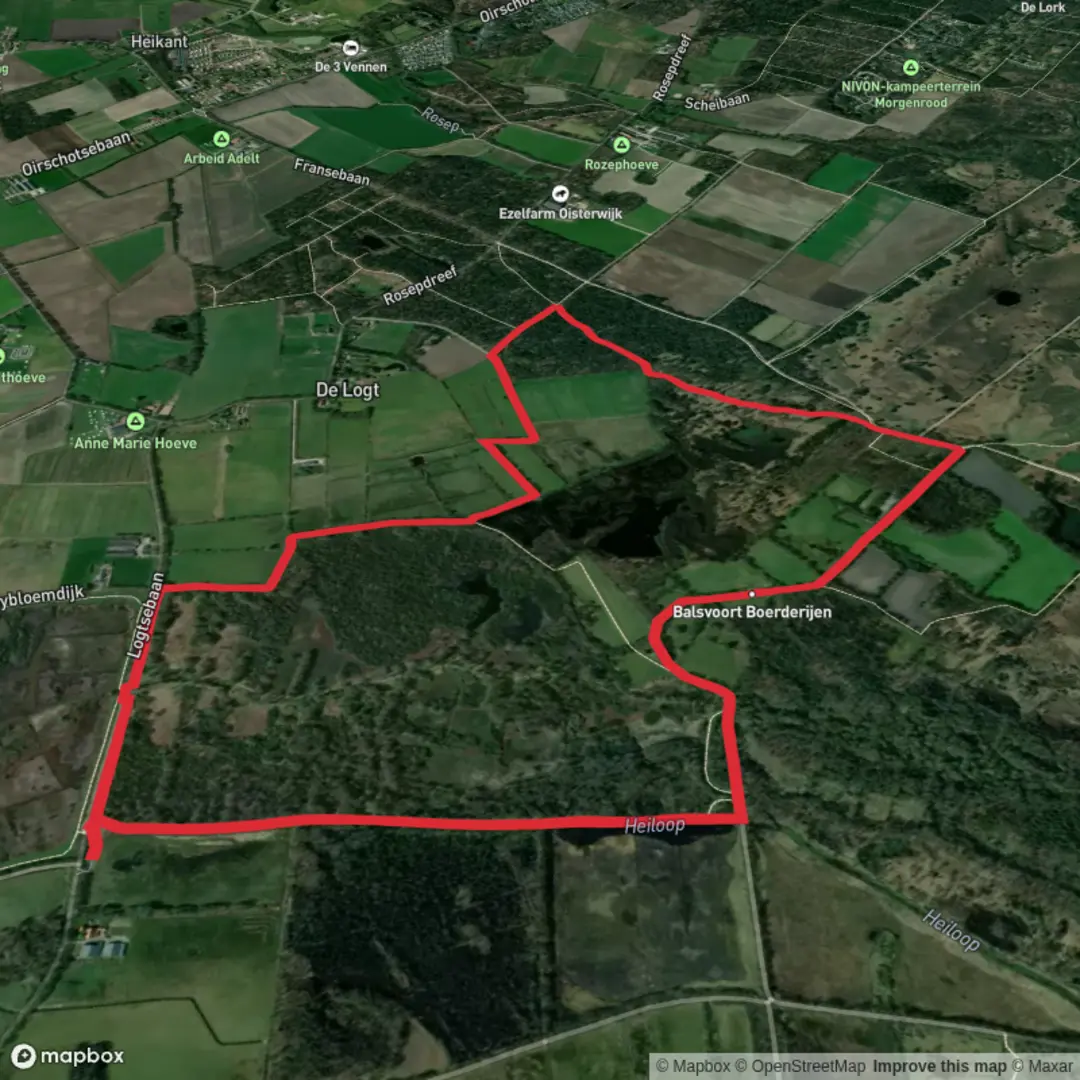 An image depicting the trail De Winkel and Balsvoort Loop and its surrounding area.
